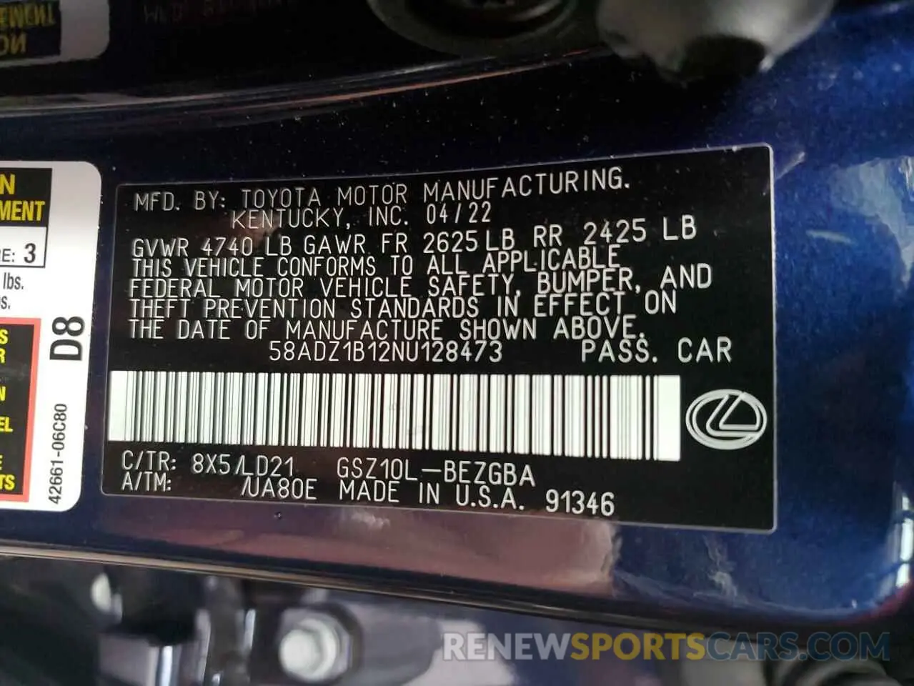 13 Photograph of a damaged car 58ADZ1B12NU128473 LEXUS ES350 2022