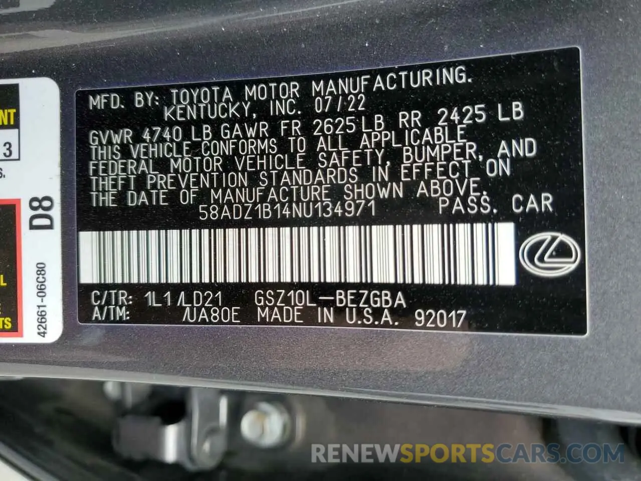 13 Photograph of a damaged car 58ADZ1B14NU134971 LEXUS ES350 2022
