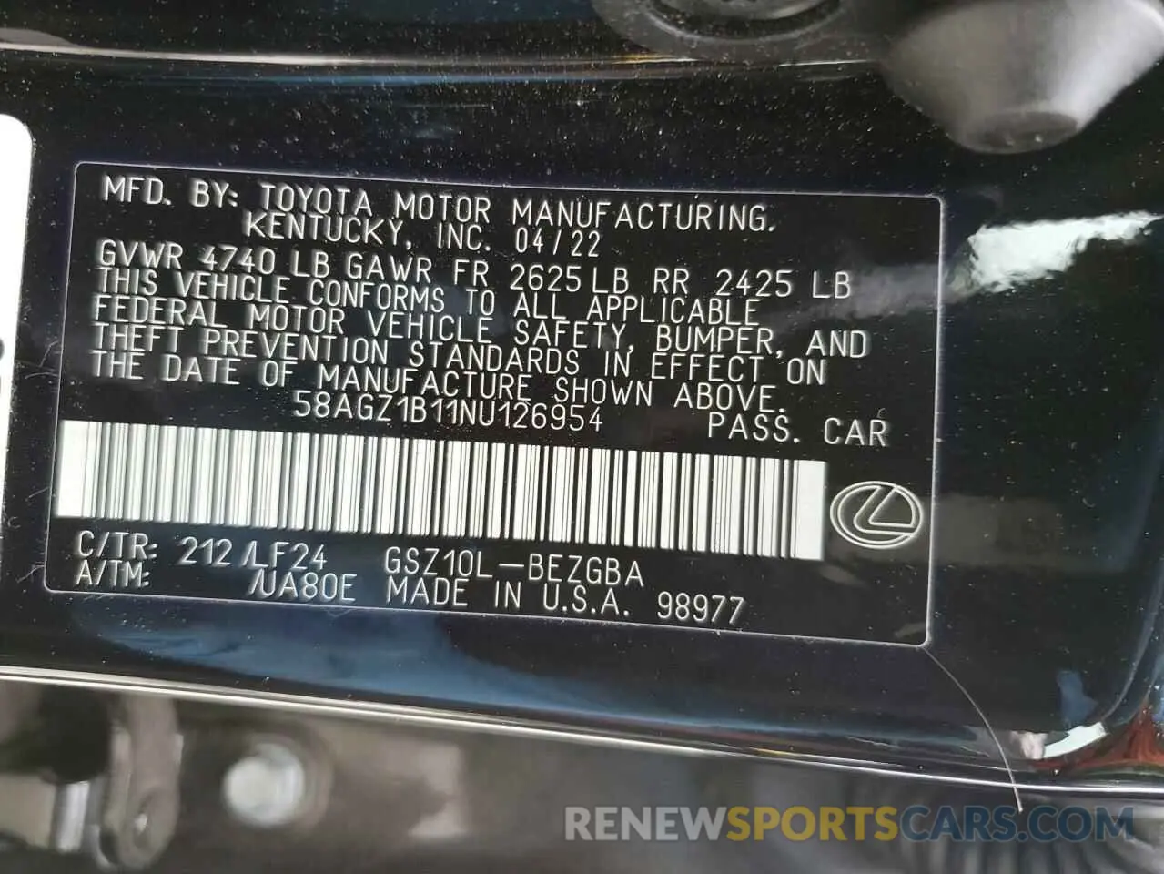 12 Photograph of a damaged car 58AGZ1B11NU126954 LEXUS ES350 2022
