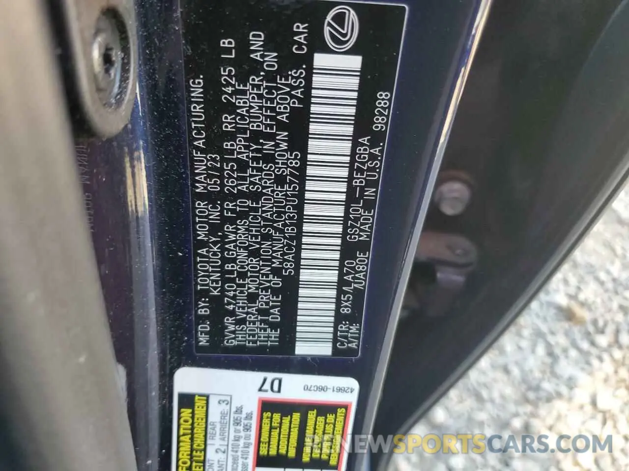 12 Photograph of a damaged car 58ACZ1B13PU157785 LEXUS ES350 2023