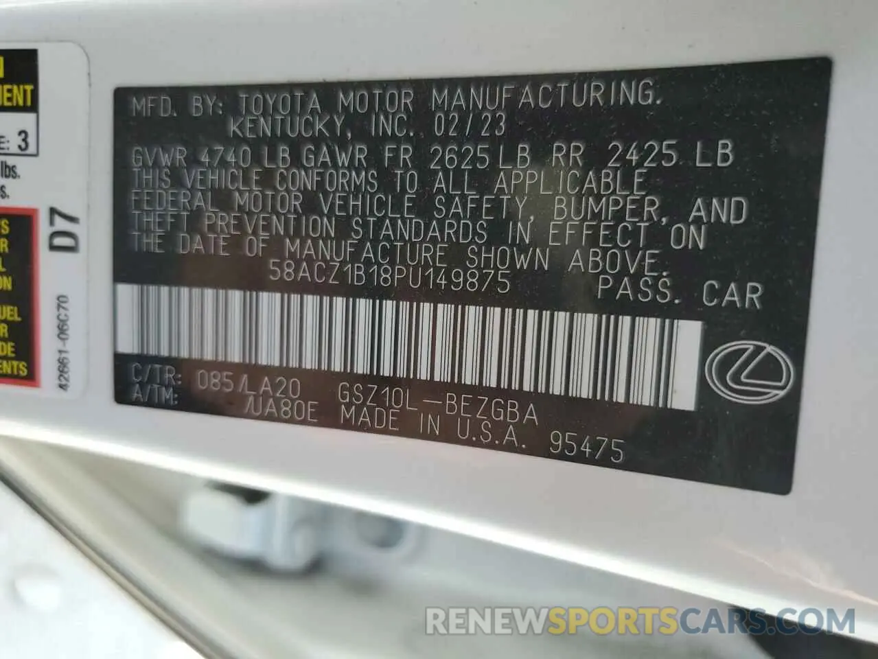 12 Photograph of a damaged car 58ACZ1B18PU149875 LEXUS ES350 2023