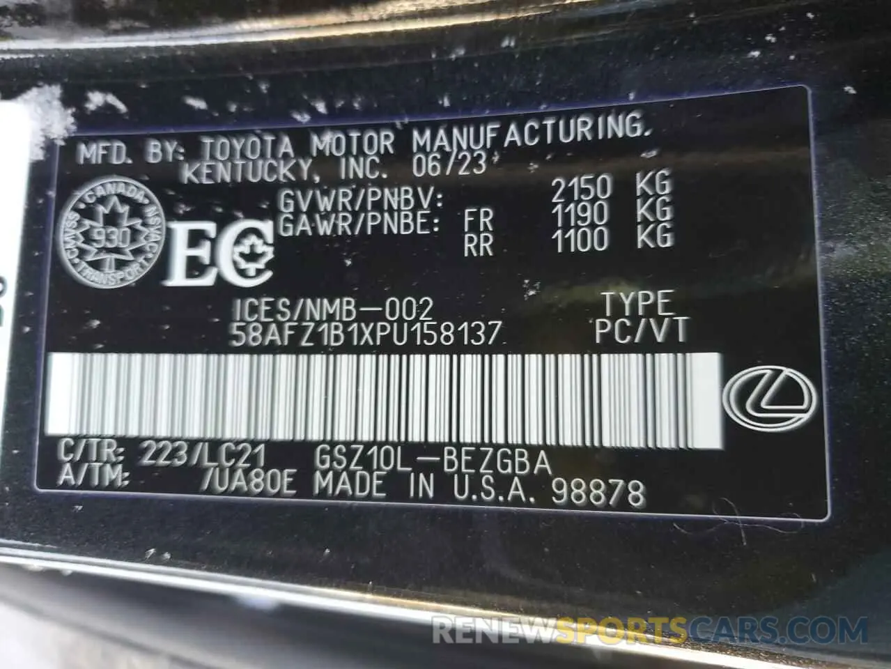 13 Photograph of a damaged car 58AFZ1B1XPU158137 LEXUS ES350 2023