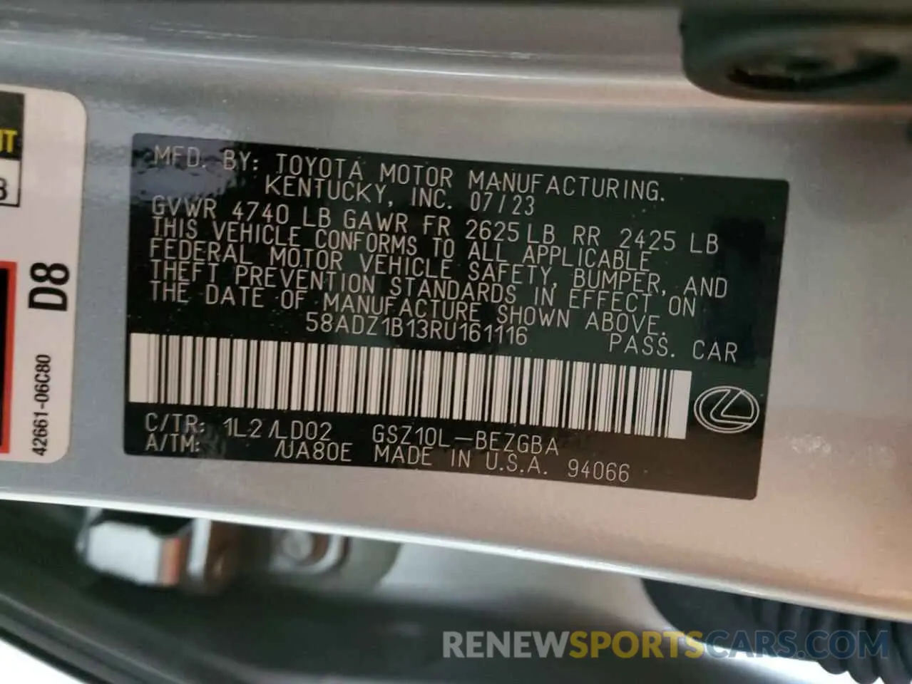 12 Photograph of a damaged car 58ADZ1B13RU161116 LEXUS ES350 2024
