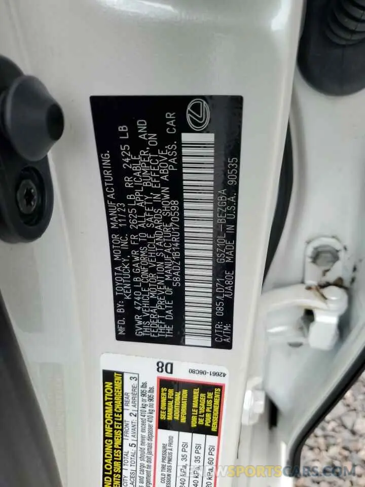 13 Photograph of a damaged car 58ADZ1B14RU170598 LEXUS ES350 2024