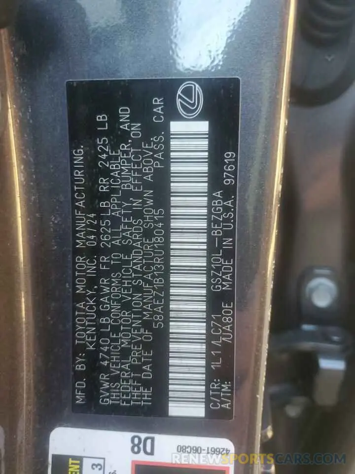 13 Photograph of a damaged car 58AEZ1B13RU180415 LEXUS ES350 2024
