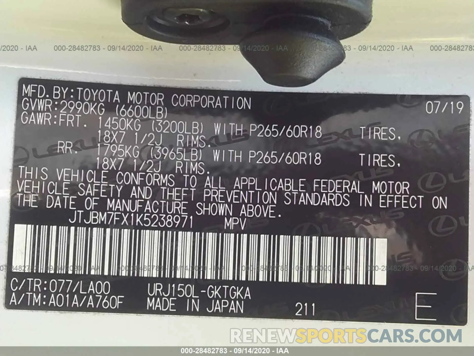 9 Photograph of a damaged car JTJBM7FX1K5238971 LEXUS GX 2019