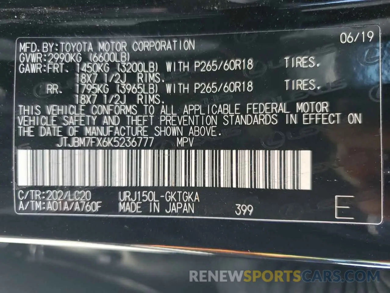 13 Photograph of a damaged car JTJBM7FX6K5236777 LEXUS GX 2019