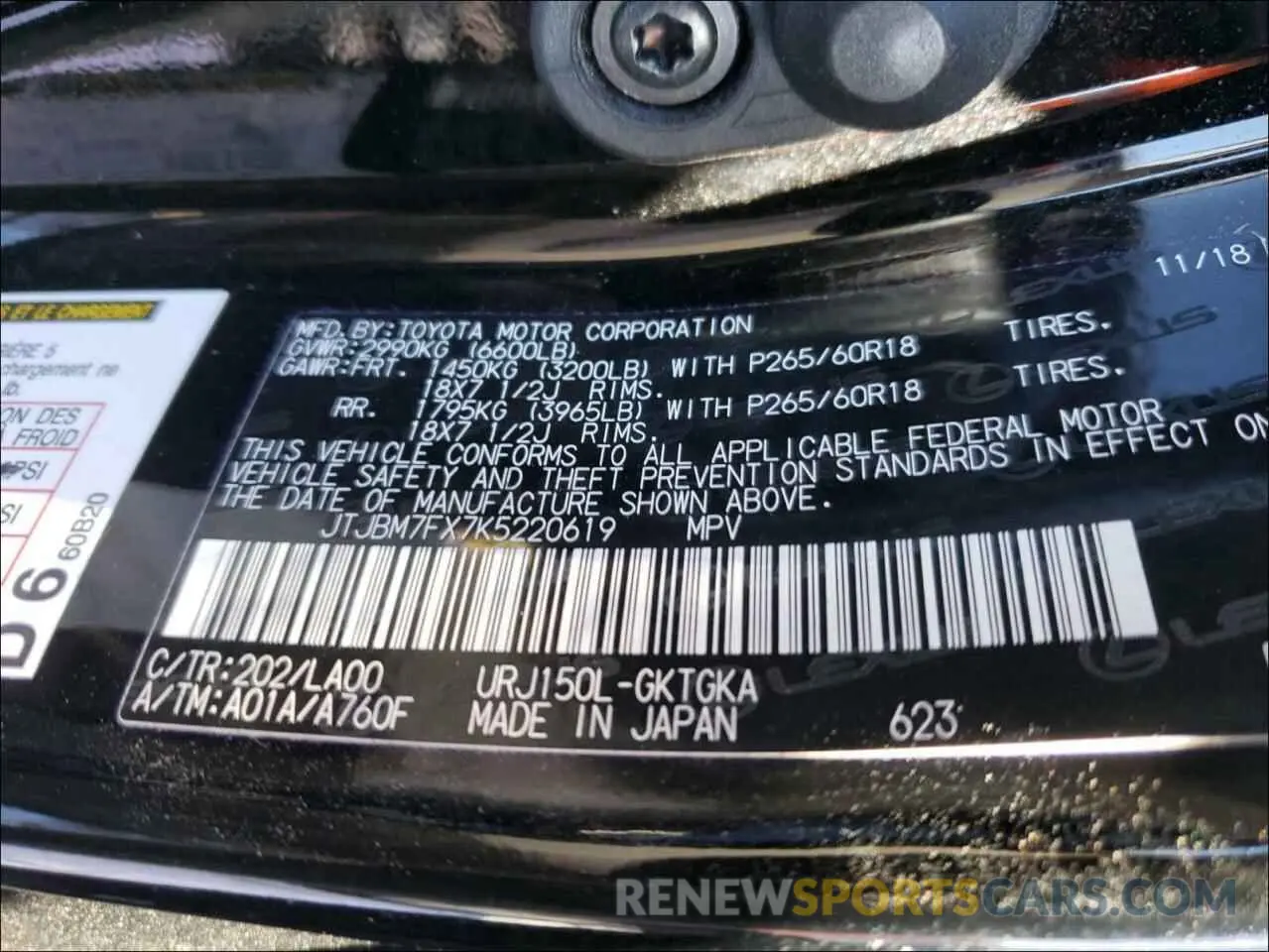 10 Photograph of a damaged car JTJBM7FX7K5220619 LEXUS GX 2019