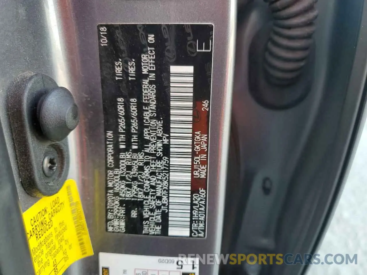 12 Photograph of a damaged car JTJBM7FX8K5217759 LEXUS GX 2019