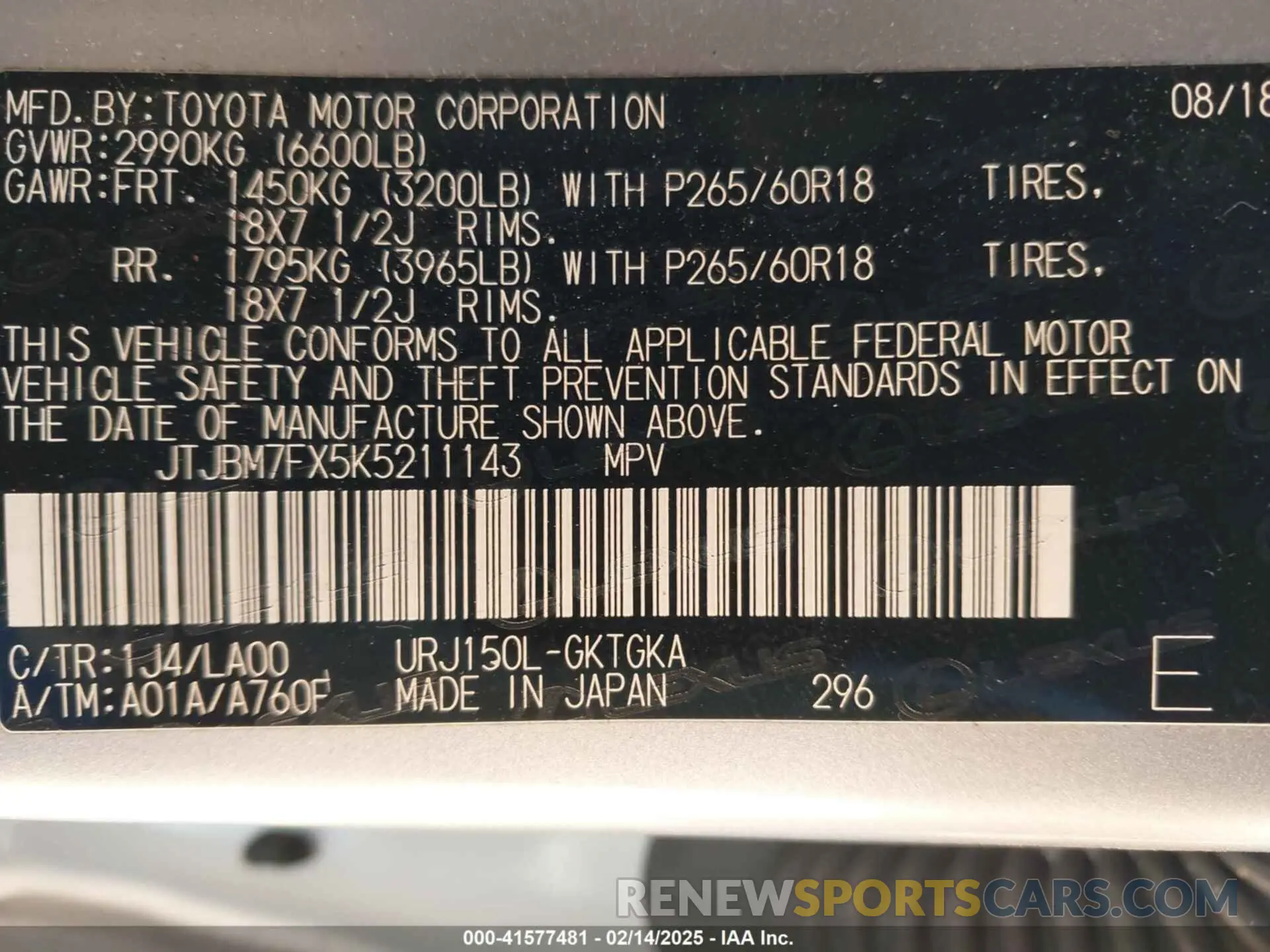 9 Photograph of a damaged car JTJBM7FX5K5211143 LEXUS GX 460 2019