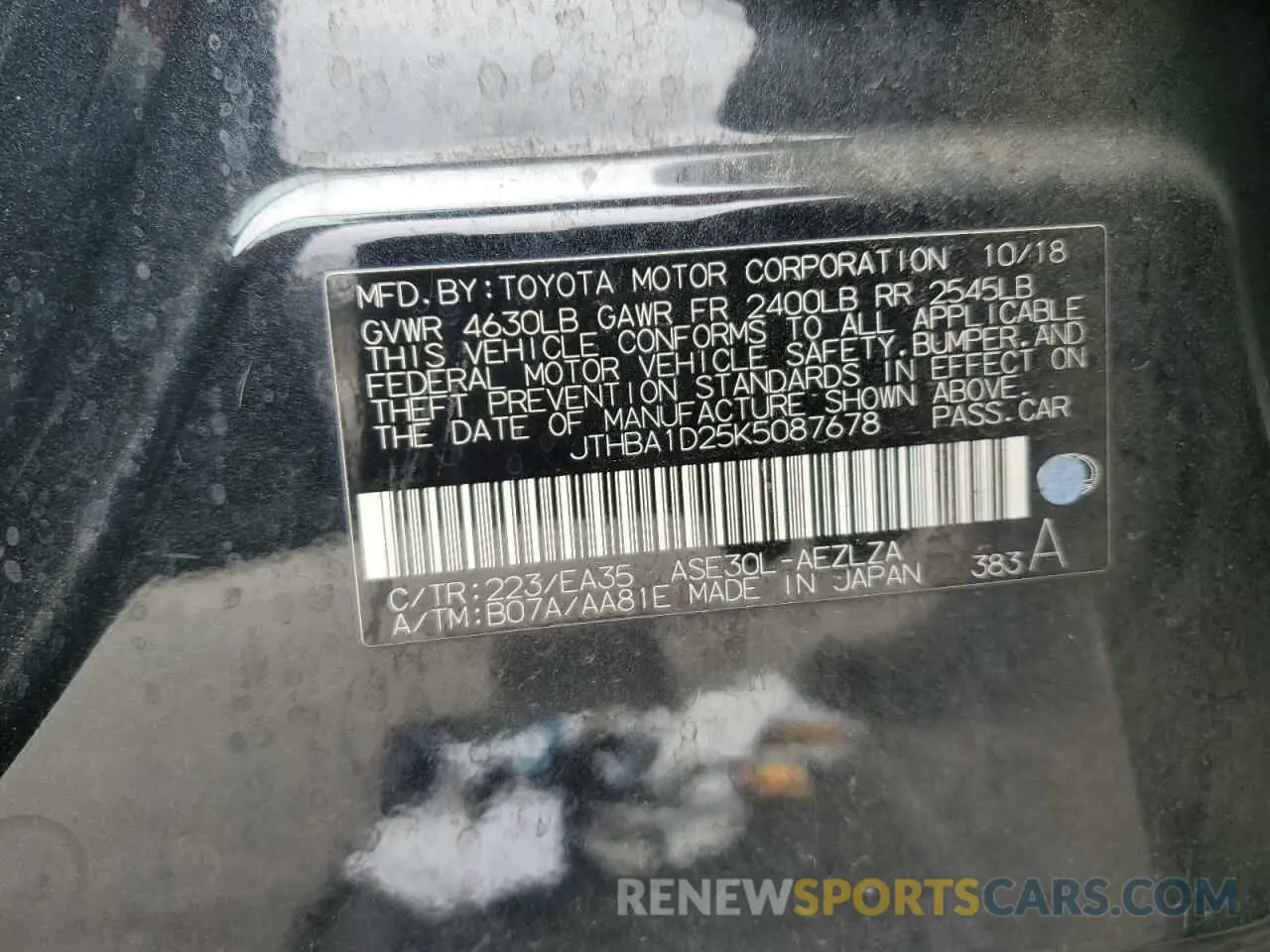 14 Photograph of a damaged car JTHBA1D25K5087678 LEXUS IS 2019