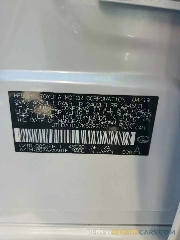 12 Photograph of a damaged car JTHBA1D27K5097273 LEXUS IS 2019