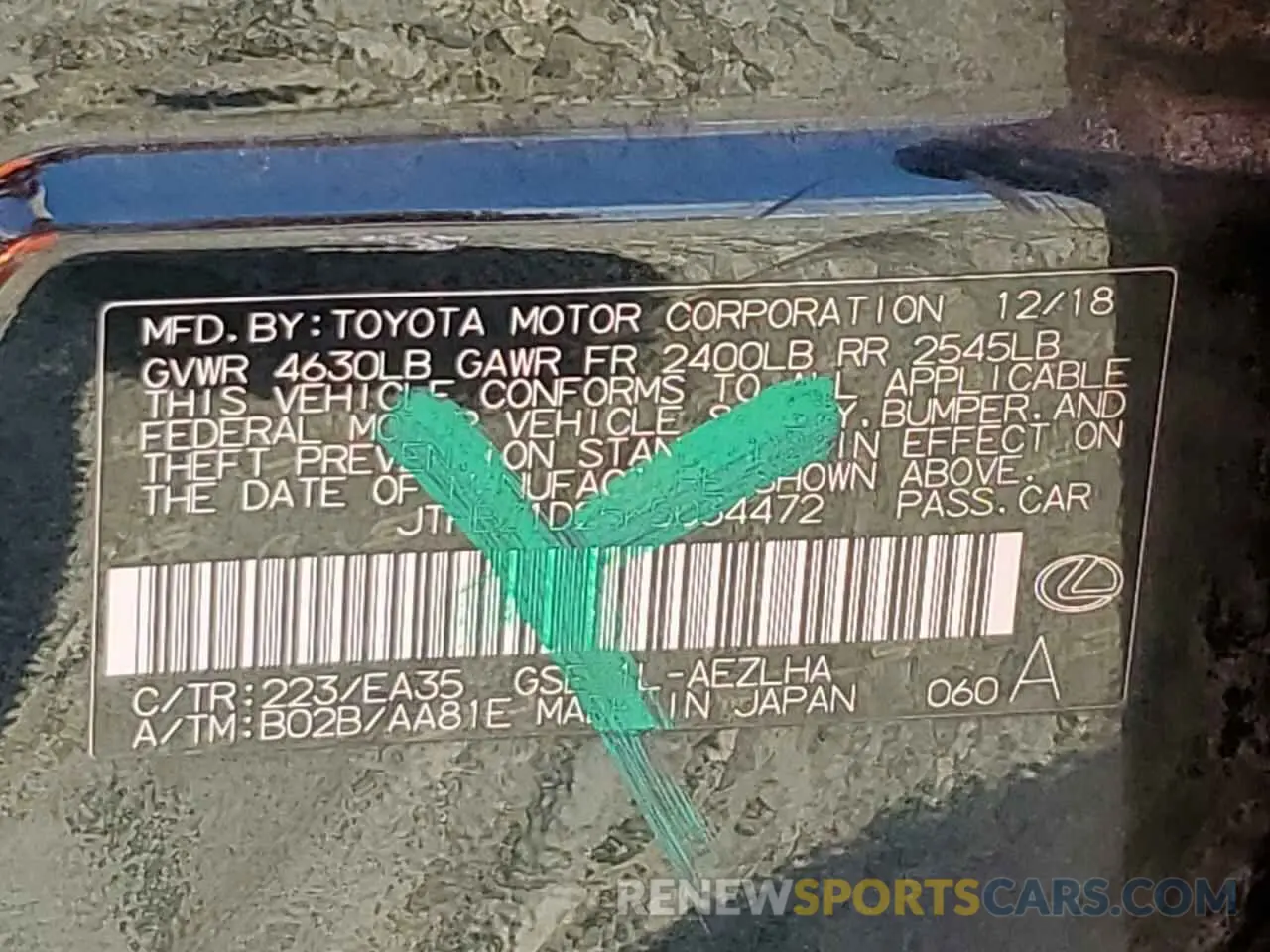13 Photograph of a damaged car JTHBZ1D25K5034472 LEXUS IS 2019