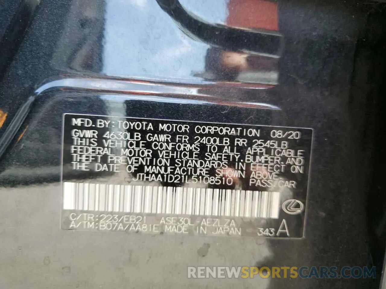 12 Photograph of a damaged car JTHAA1D21L5108510 LEXUS IS 2020
