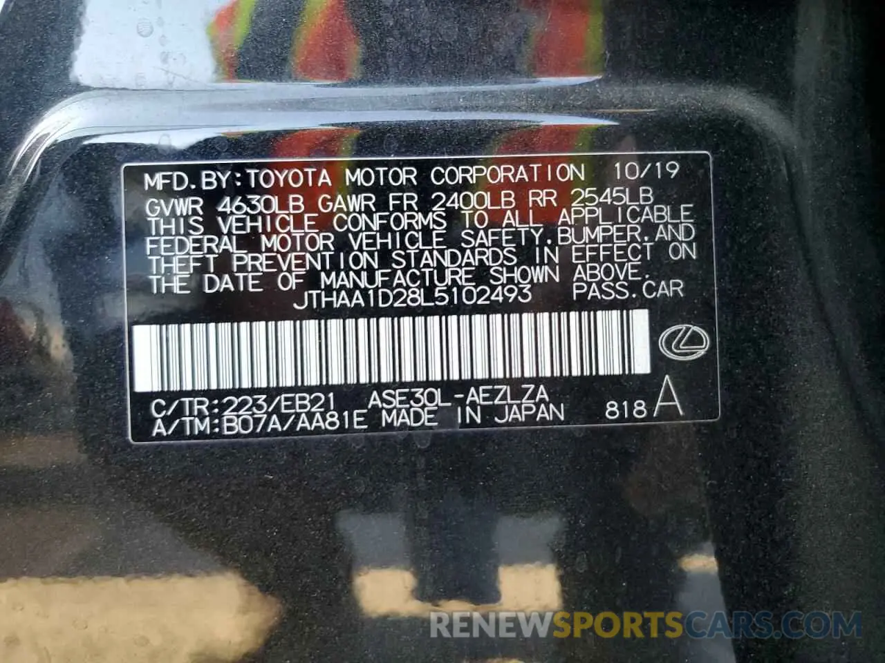 12 Photograph of a damaged car JTHAA1D28L5102493 LEXUS IS 2020