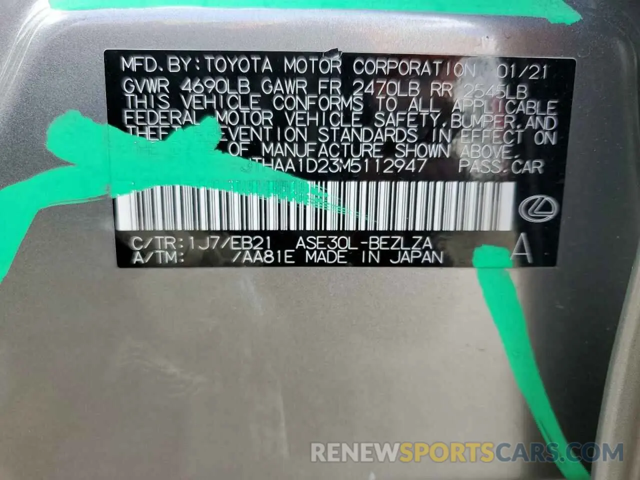 13 Photograph of a damaged car JTHAA1D23M5112947 LEXUS IS 2021