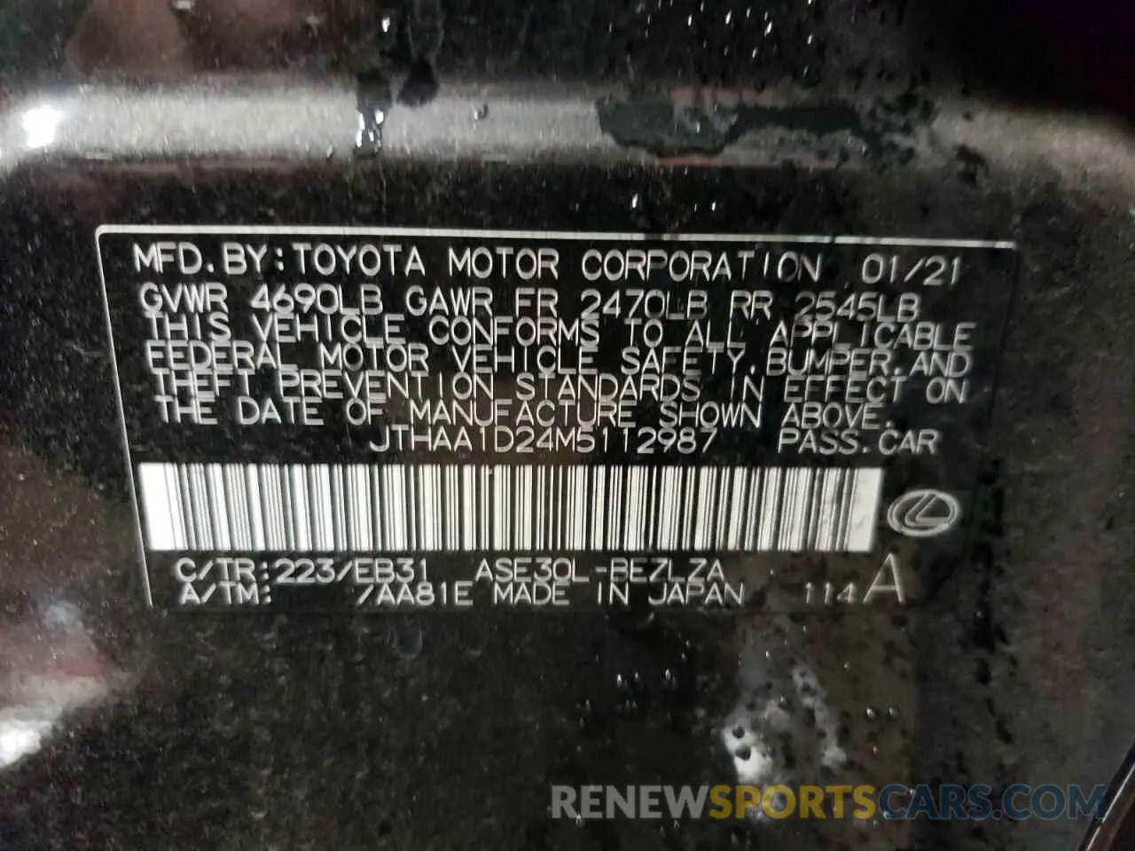 12 Photograph of a damaged car JTHAA1D24M5112987 LEXUS IS 2021