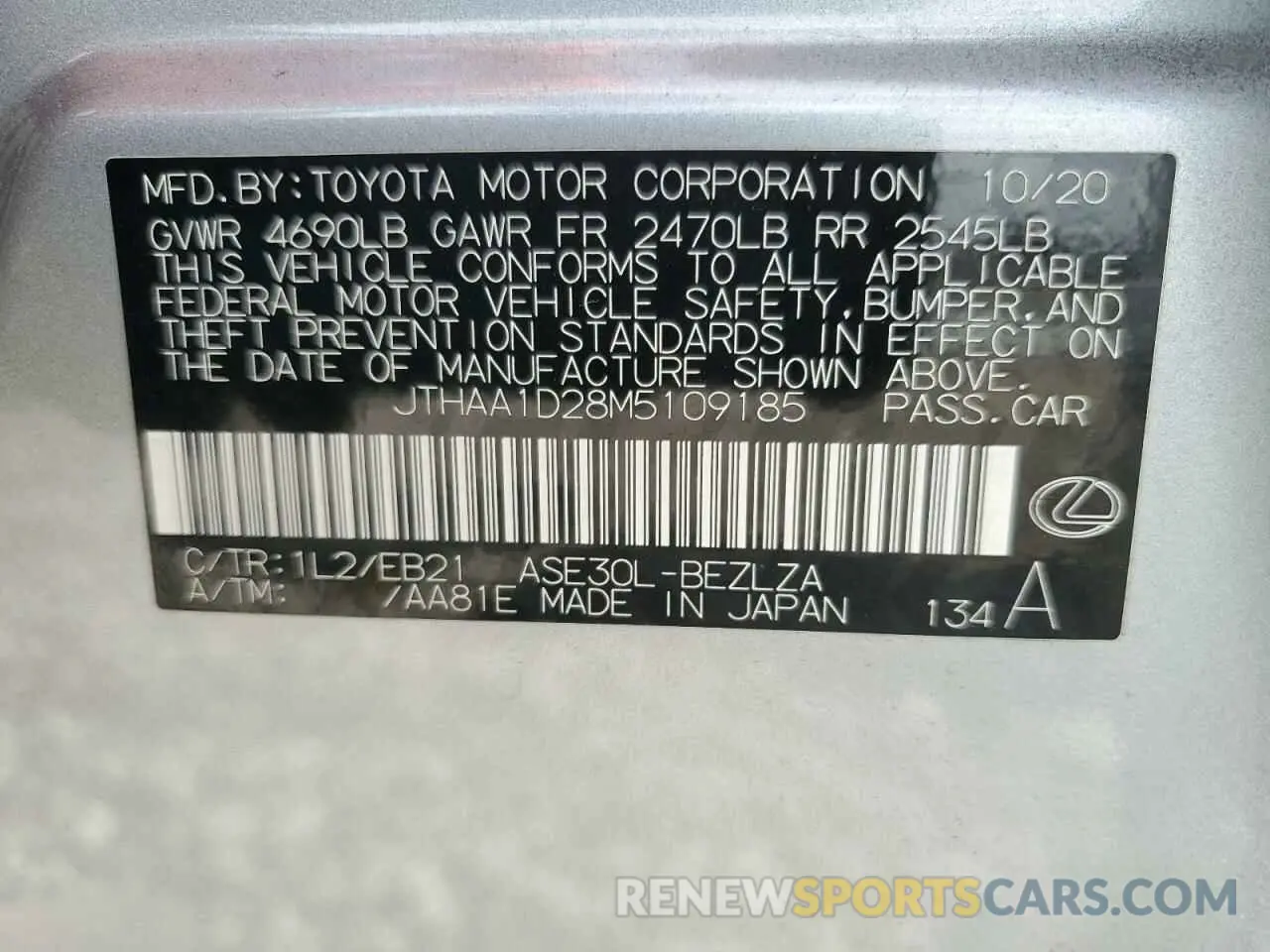 13 Photograph of a damaged car JTHAA1D28M5109185 LEXUS IS 2021