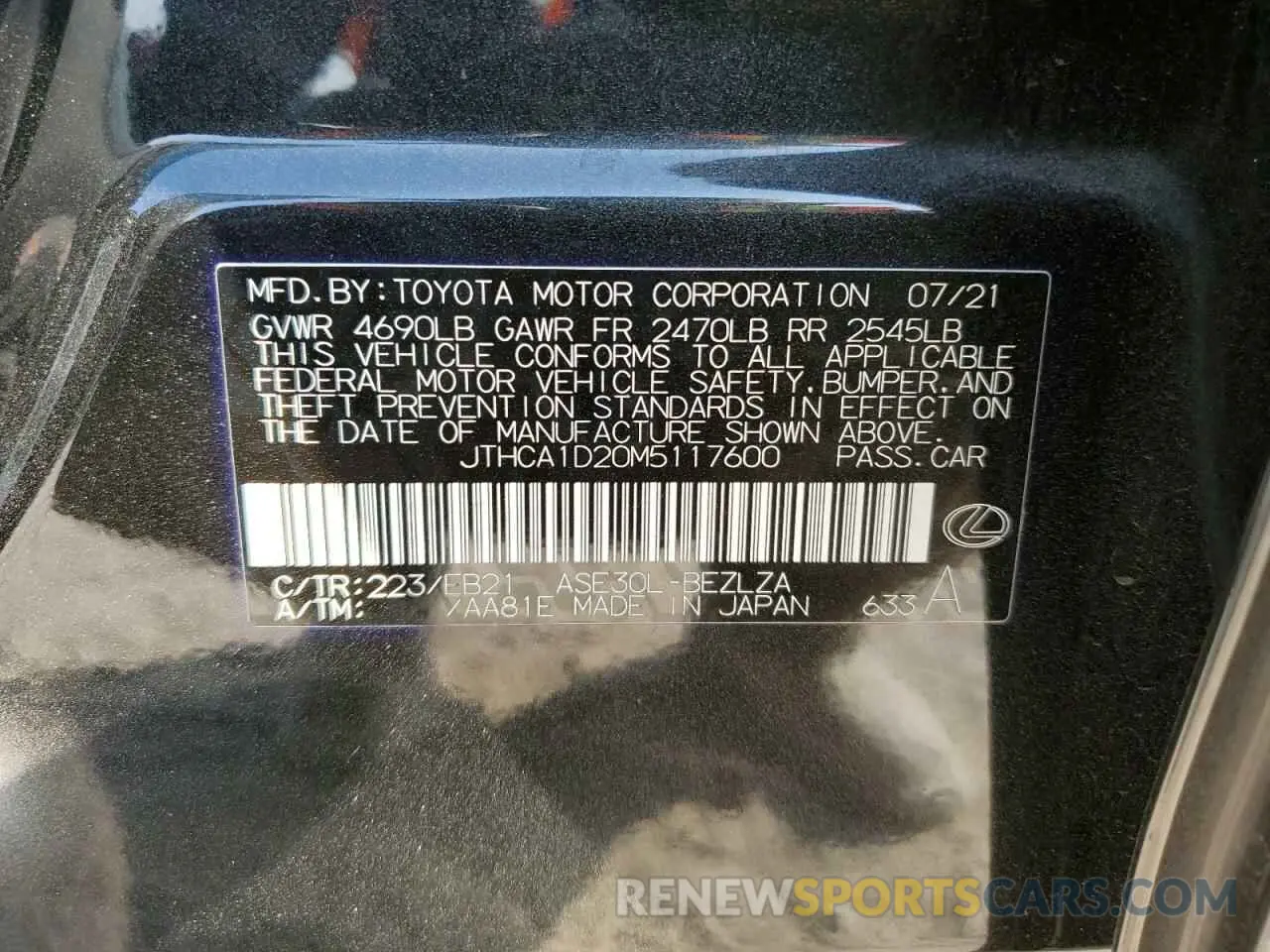 13 Photograph of a damaged car JTHCA1D20M5117600 LEXUS IS 2021