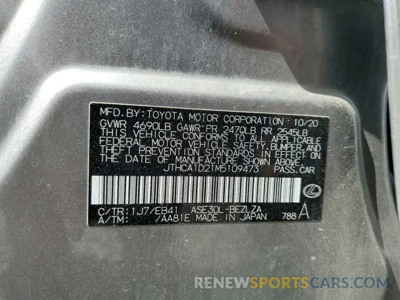 12 Photograph of a damaged car JTHCA1D21M5109473 LEXUS IS 2021