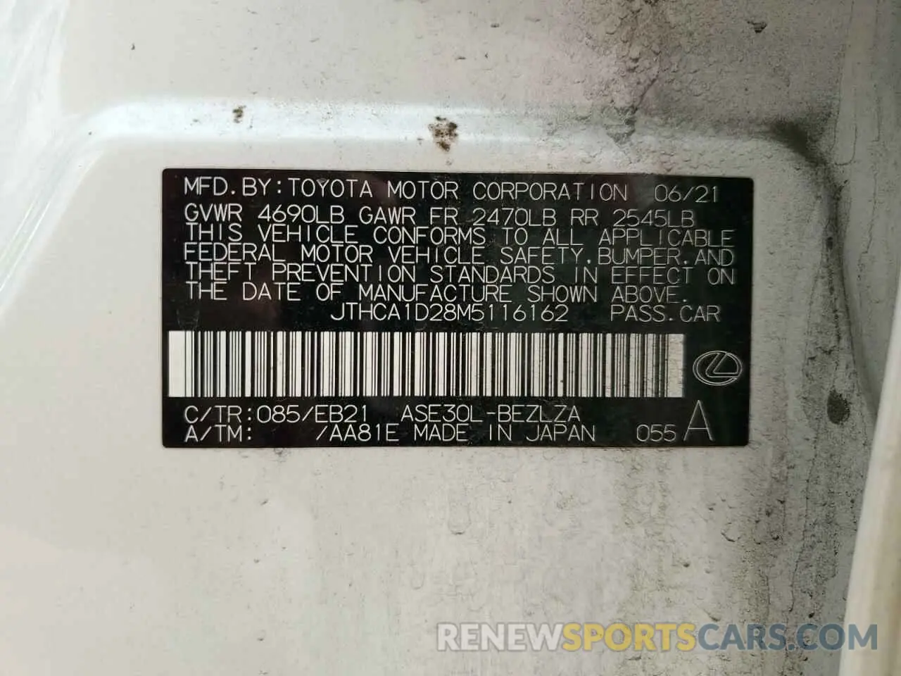 13 Photograph of a damaged car JTHCA1D28M5116162 LEXUS IS 2021