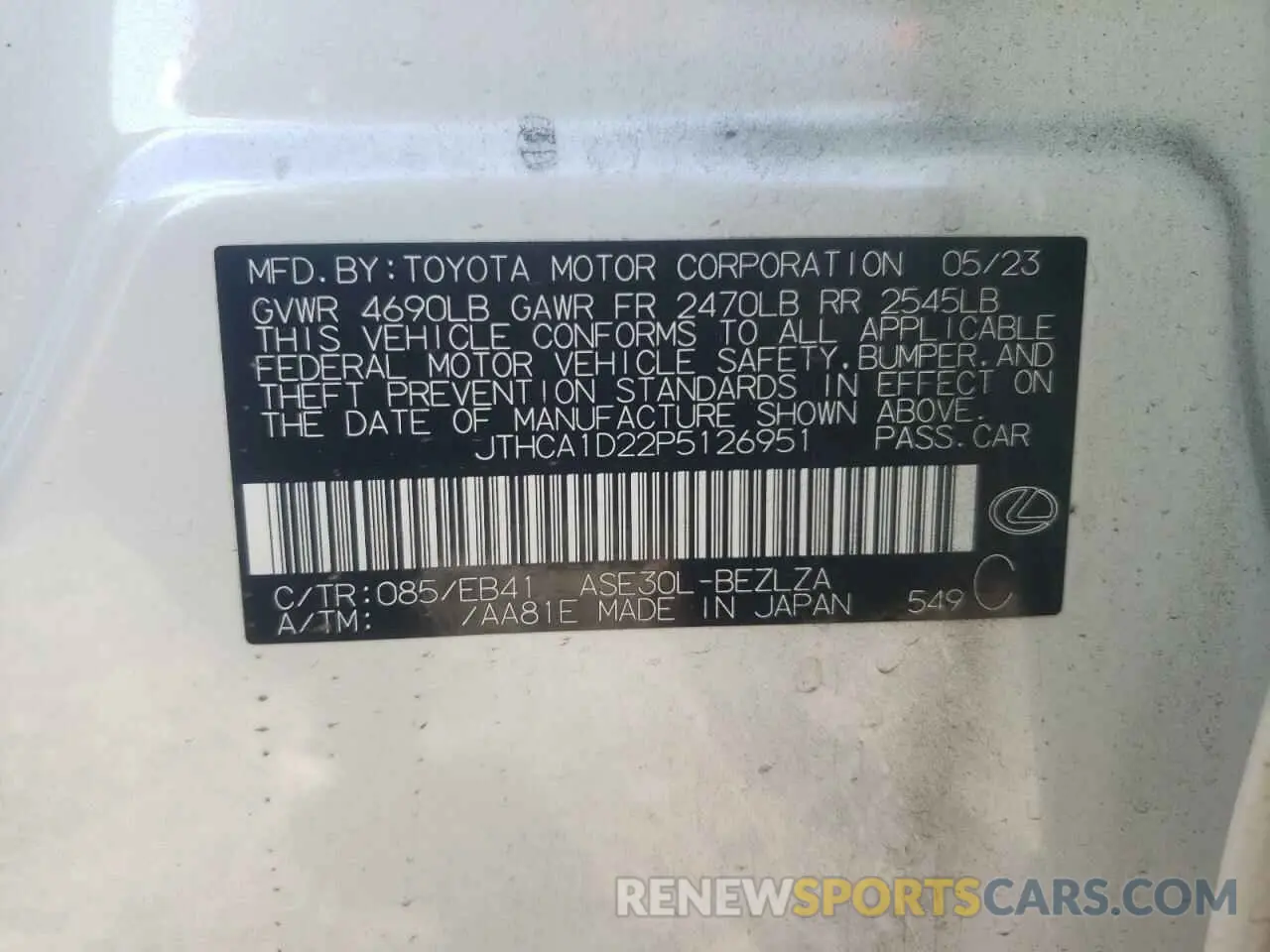 13 Photograph of a damaged car JTHCA1D22P5126951 LEXUS IS 2023