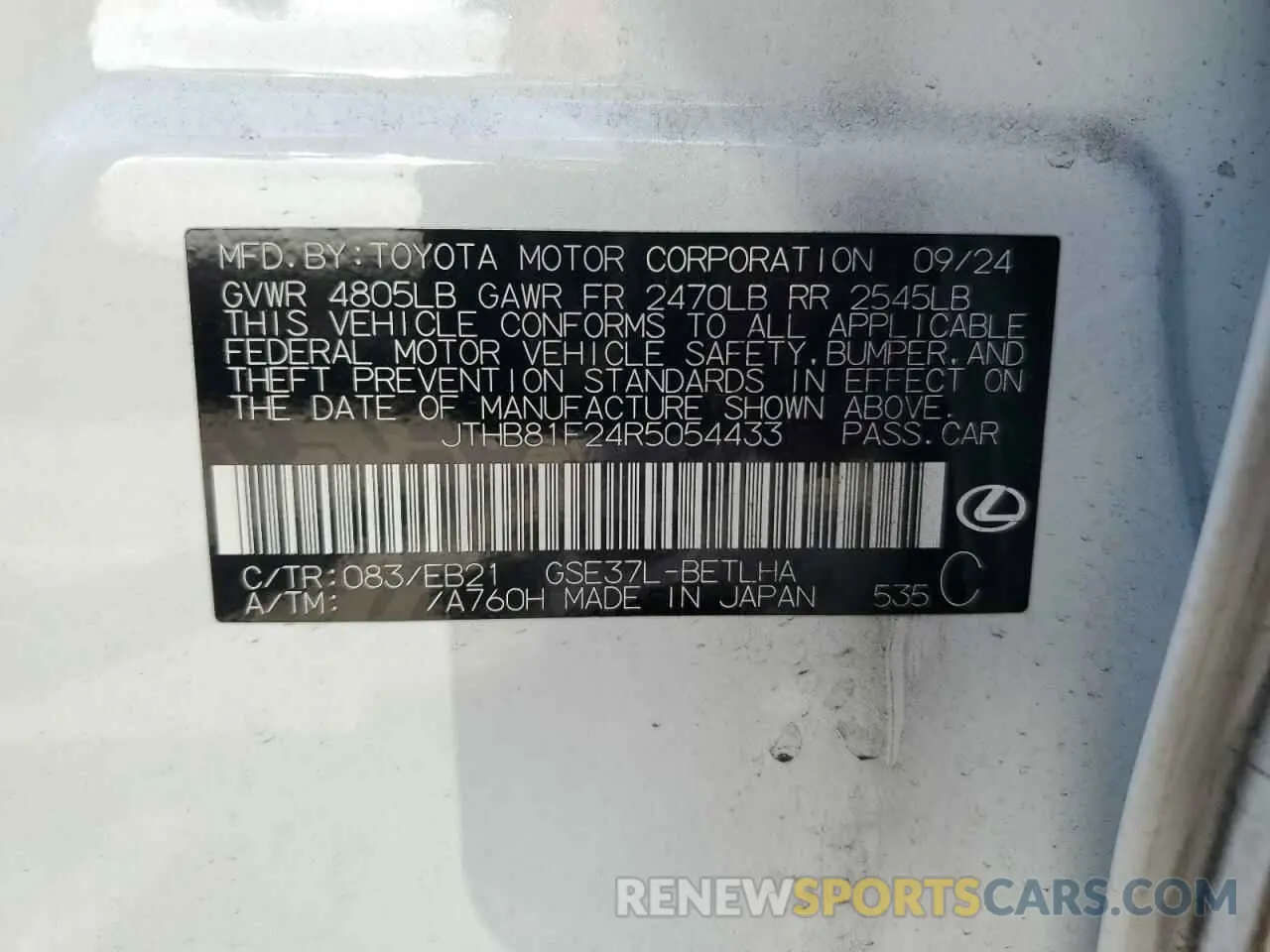 13 Photograph of a damaged car JTHB81F24R5054433 LEXUS IS 2024