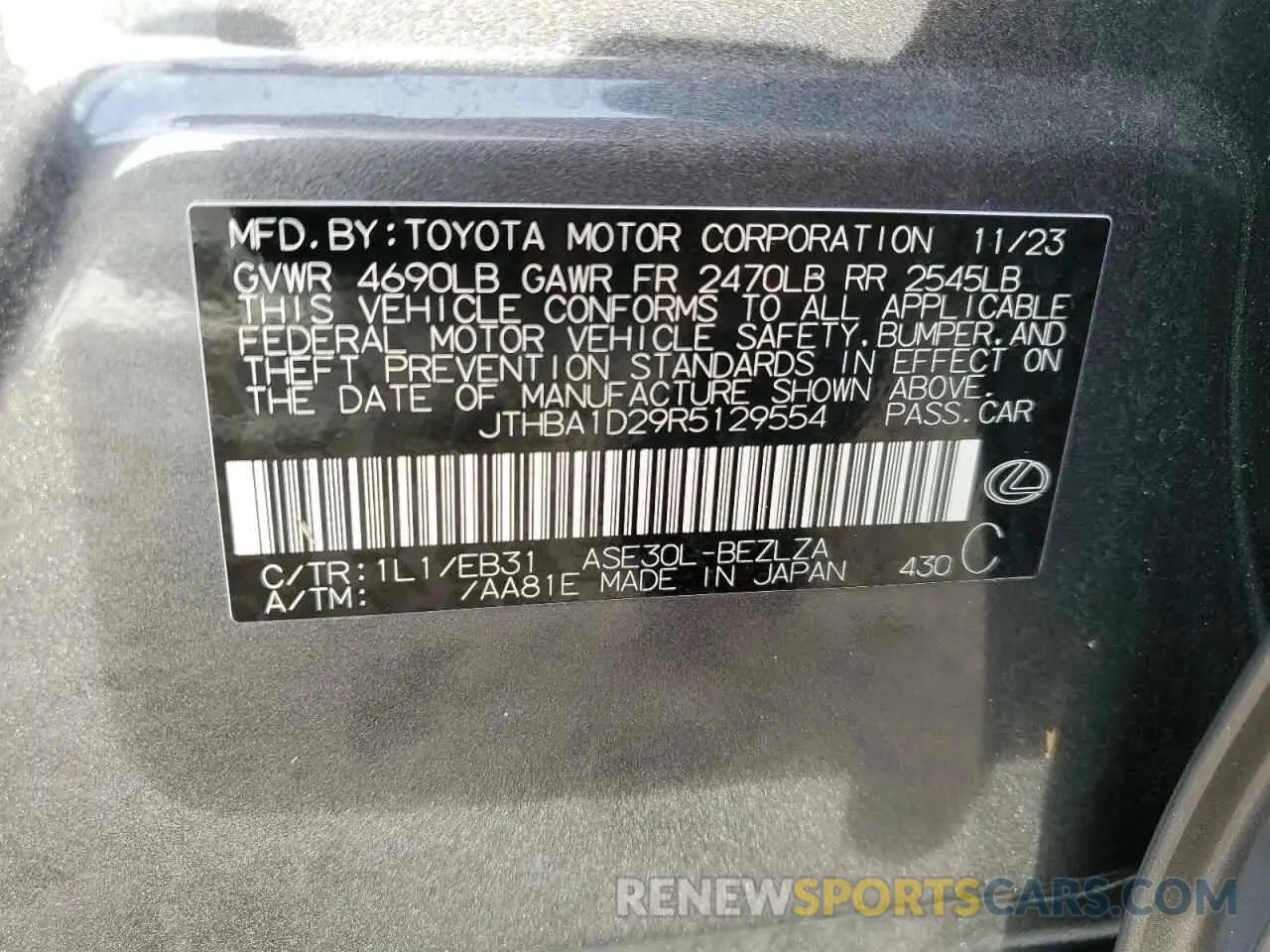 13 Photograph of a damaged car JTHBA1D29R5129554 LEXUS IS 2024