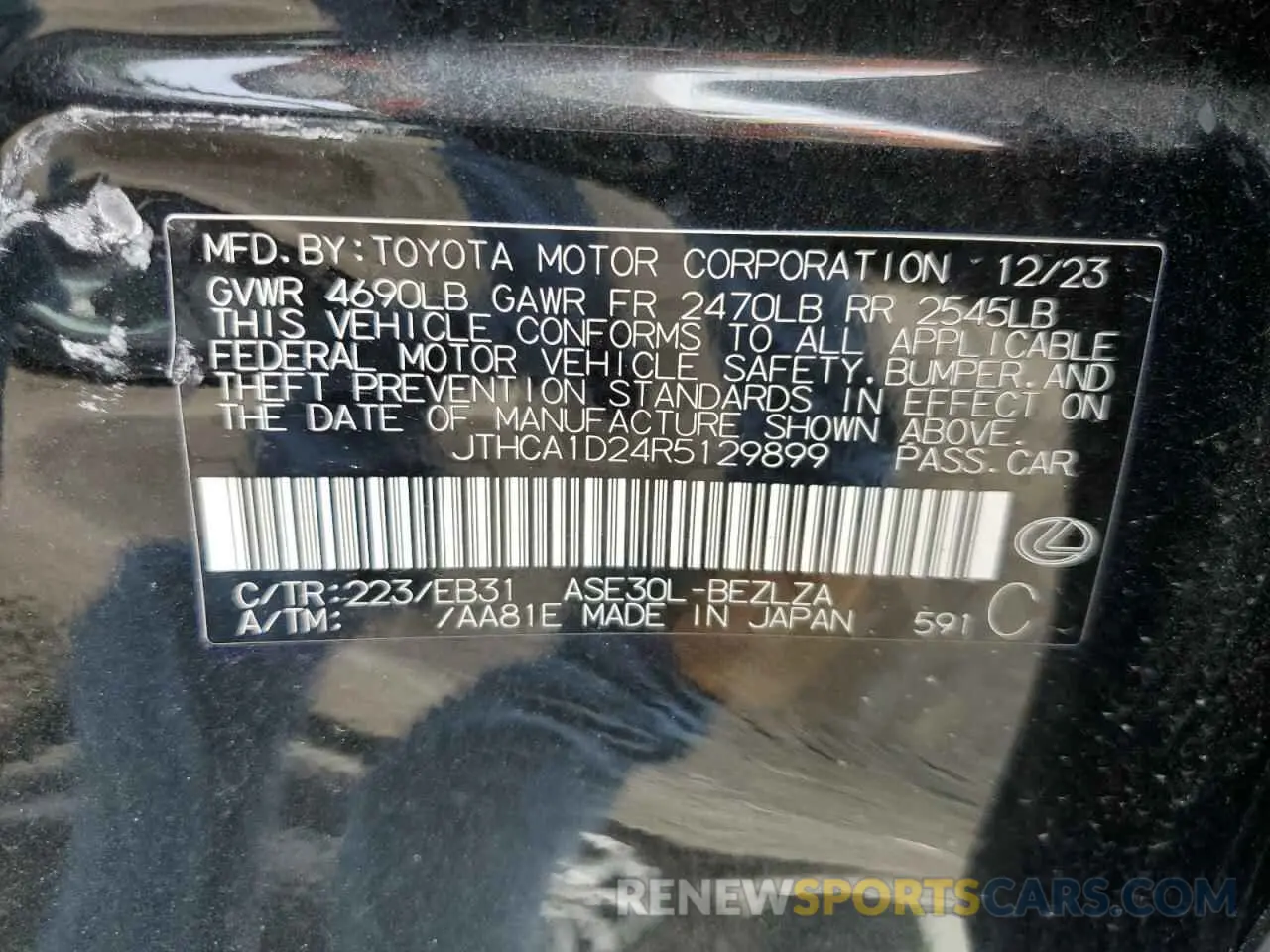 12 Photograph of a damaged car JTHCA1D24R5129899 LEXUS IS 2024