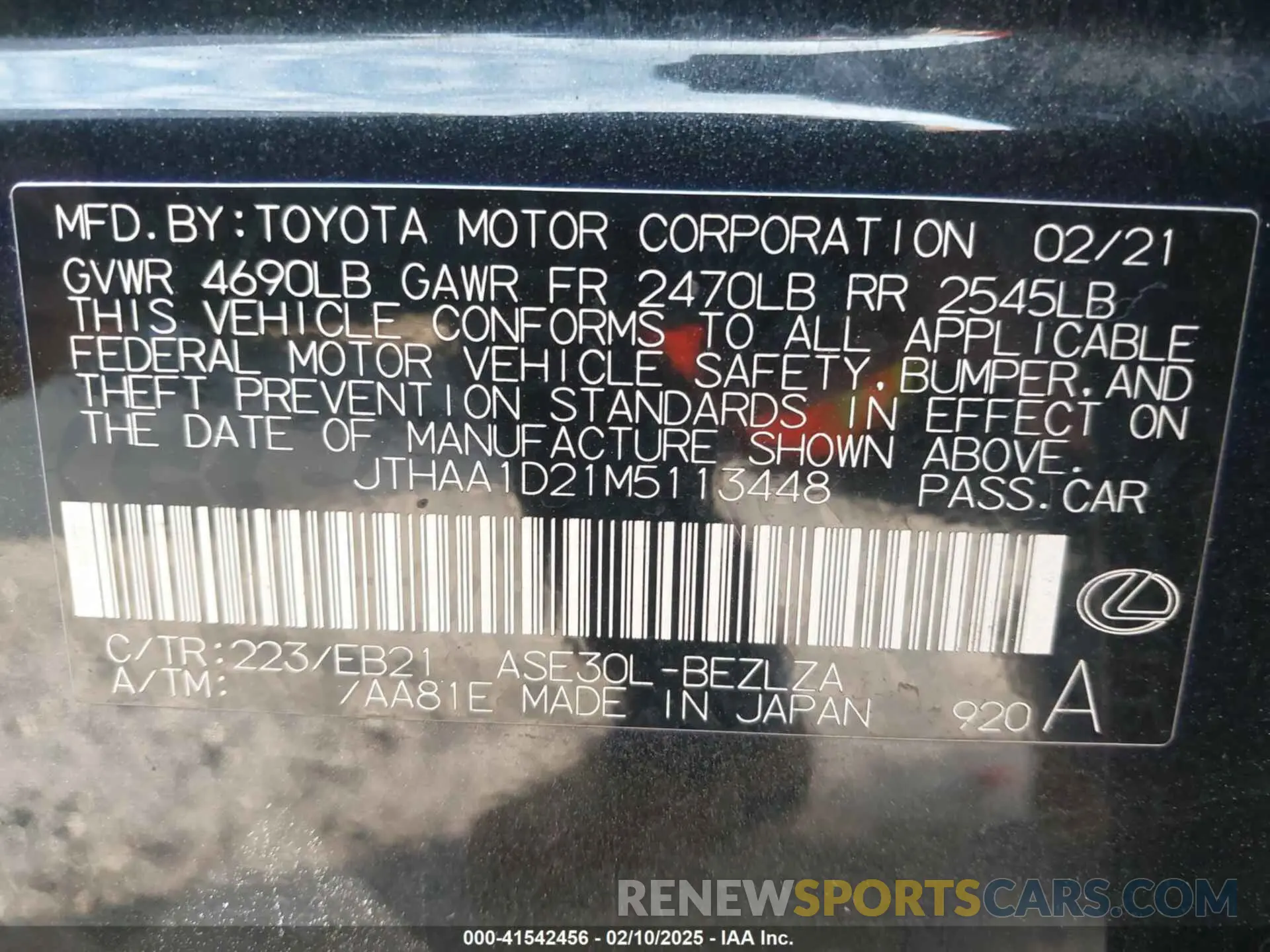 9 Photograph of a damaged car JTHAA1D21M5113448 LEXUS IS 300 2021