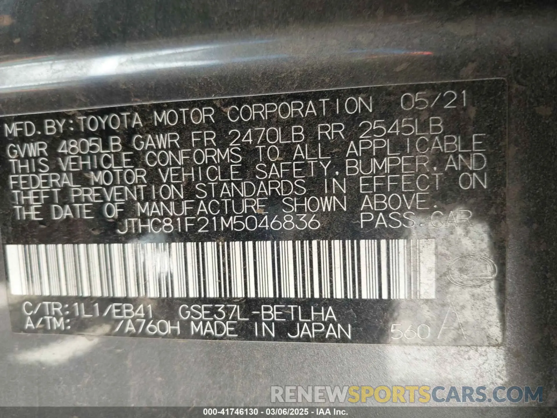 9 Photograph of a damaged car JTHC81F21M5046836 LEXUS IS 300 2021