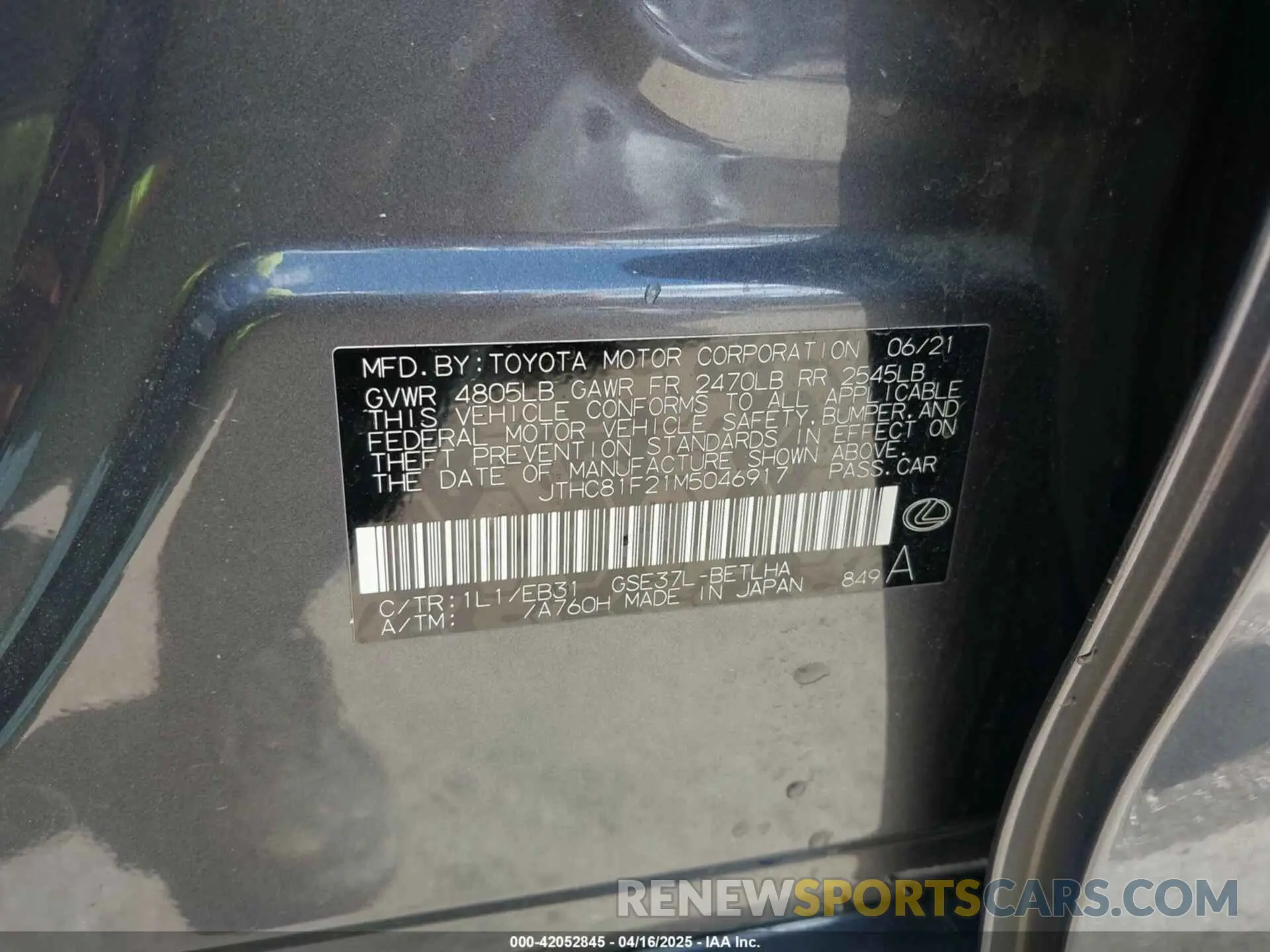 9 Photograph of a damaged car JTHC81F21M5046917 LEXUS IS 300 2021