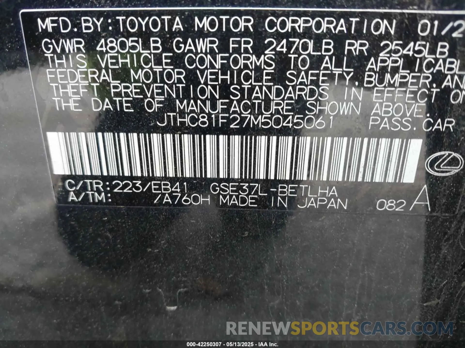 9 Photograph of a damaged car JTHC81F27M5045061 LEXUS IS 300 2021