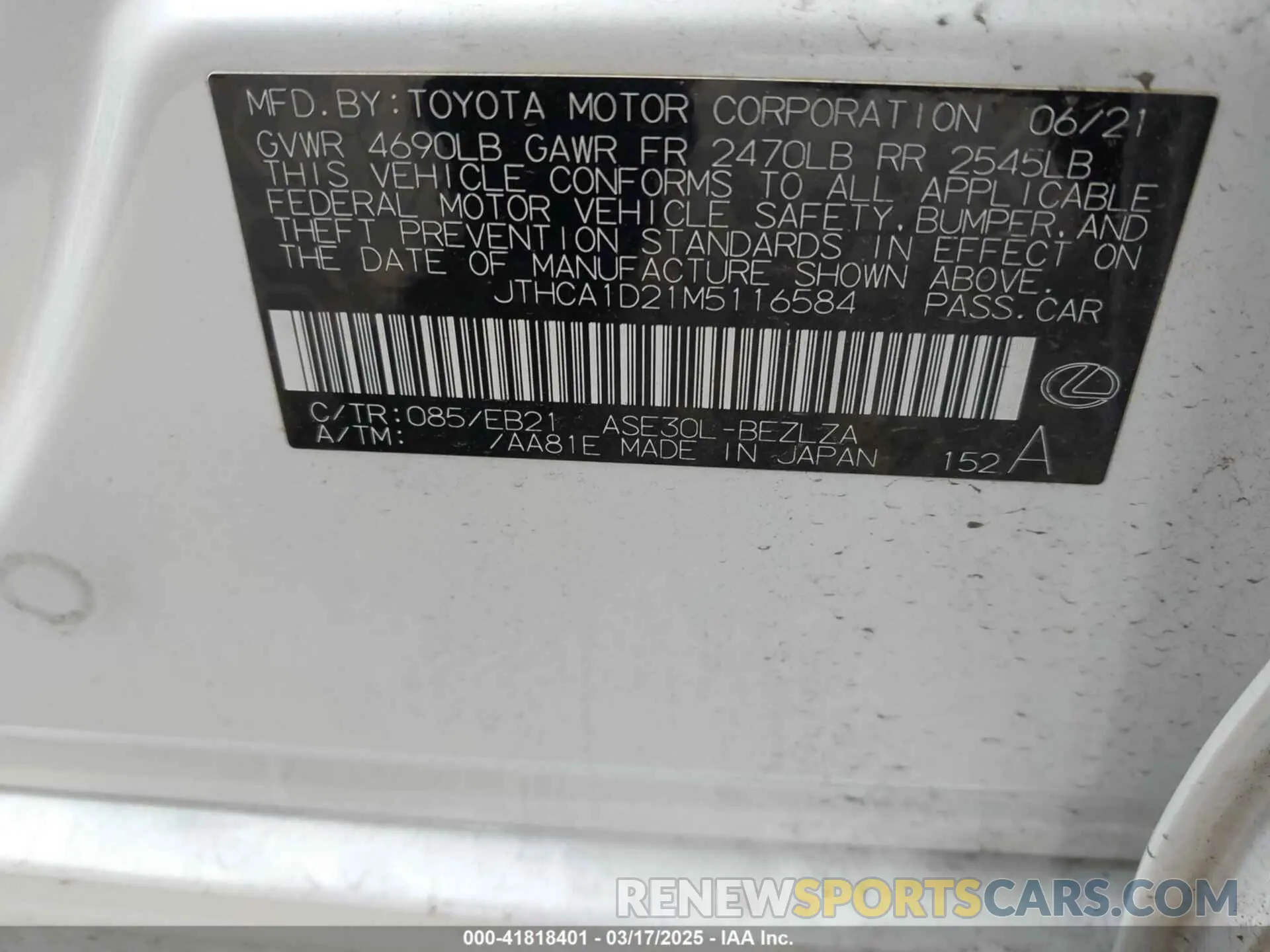 9 Photograph of a damaged car JTHCA1D21M5116584 LEXUS IS 300 2021