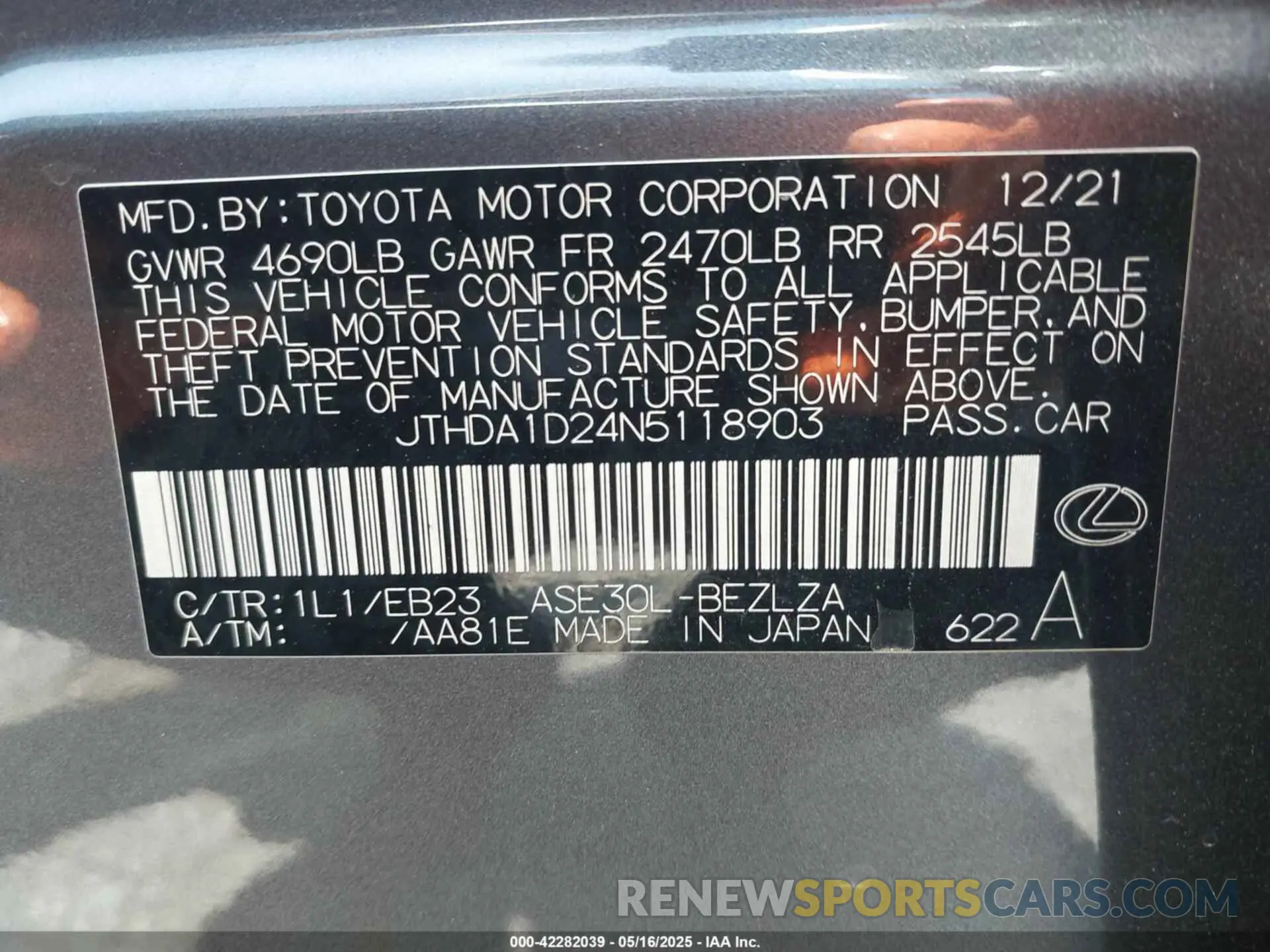 9 Photograph of a damaged car JTHDA1D24N5118903 LEXUS IS 300 2022