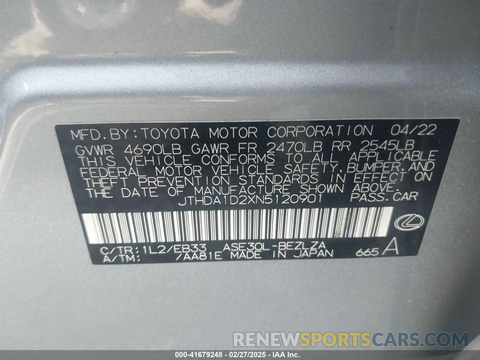 9 Photograph of a damaged car JTHDA1D2XN5120901 LEXUS IS 300 2022