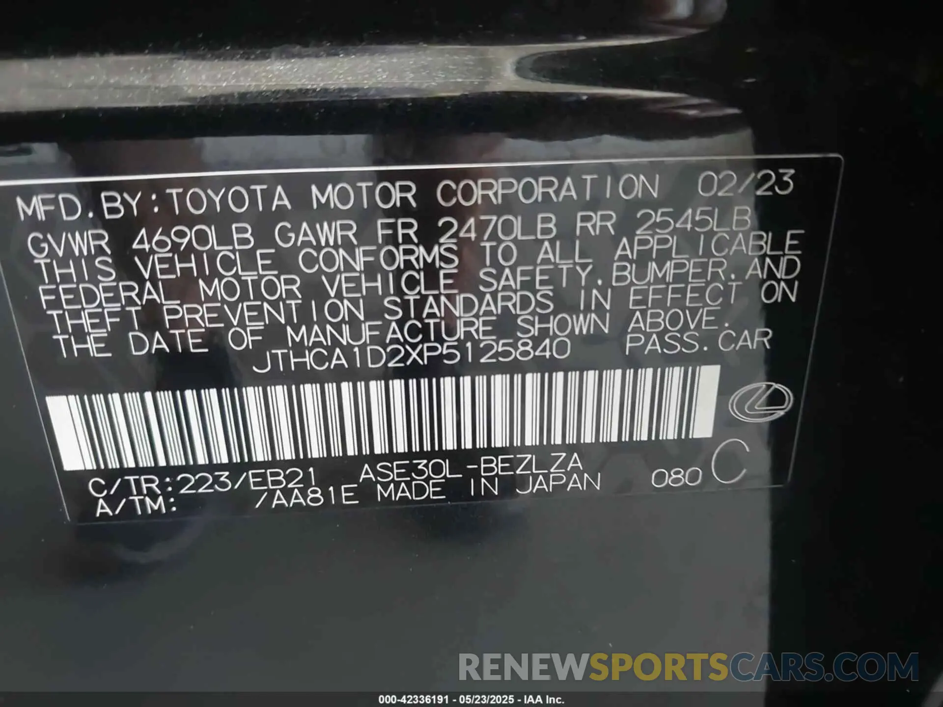9 Photograph of a damaged car JTHCA1D2XP5125840 LEXUS IS 300 2023