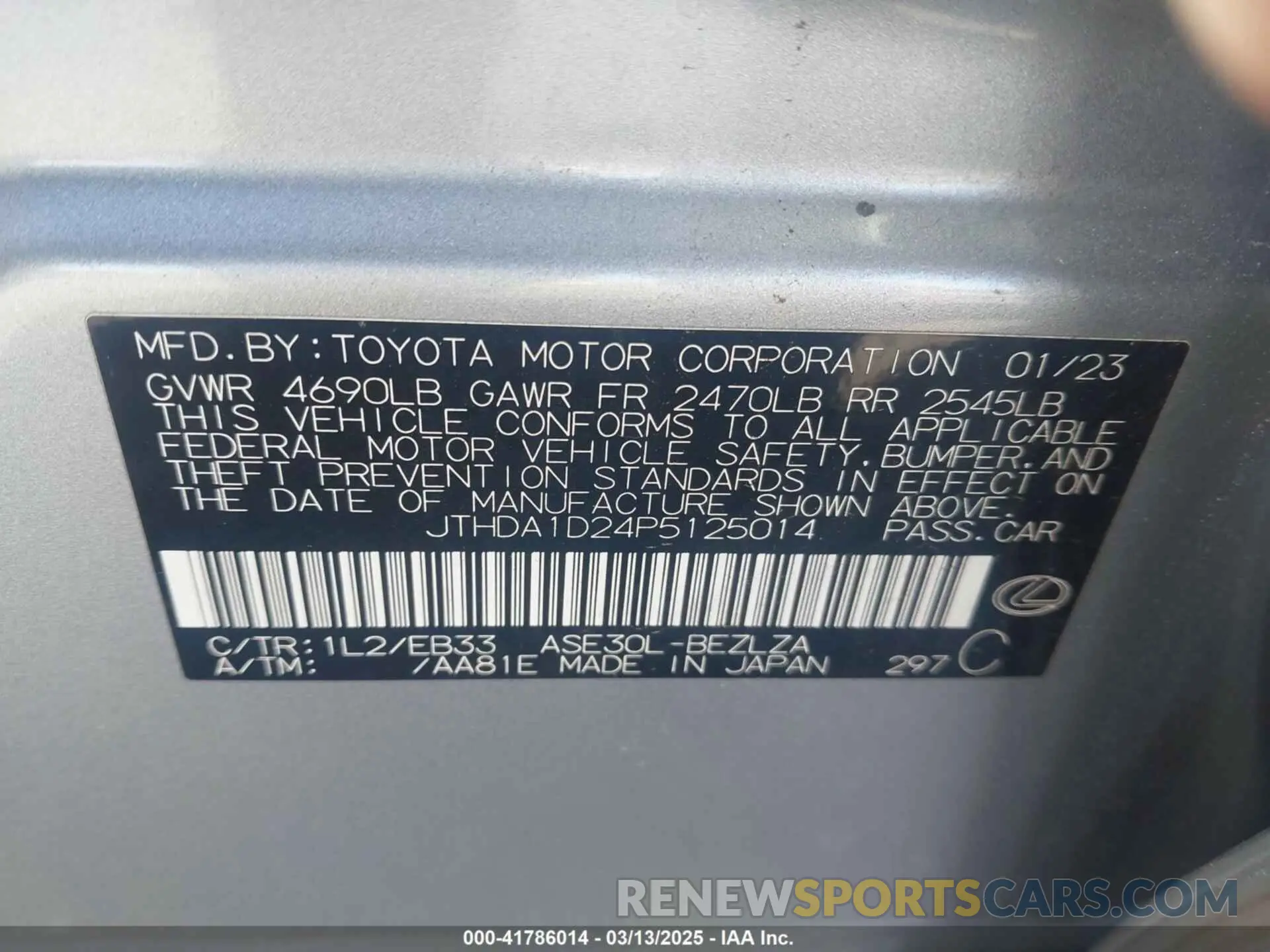 9 Photograph of a damaged car JTHDA1D24P5125014 LEXUS IS 300 2023
