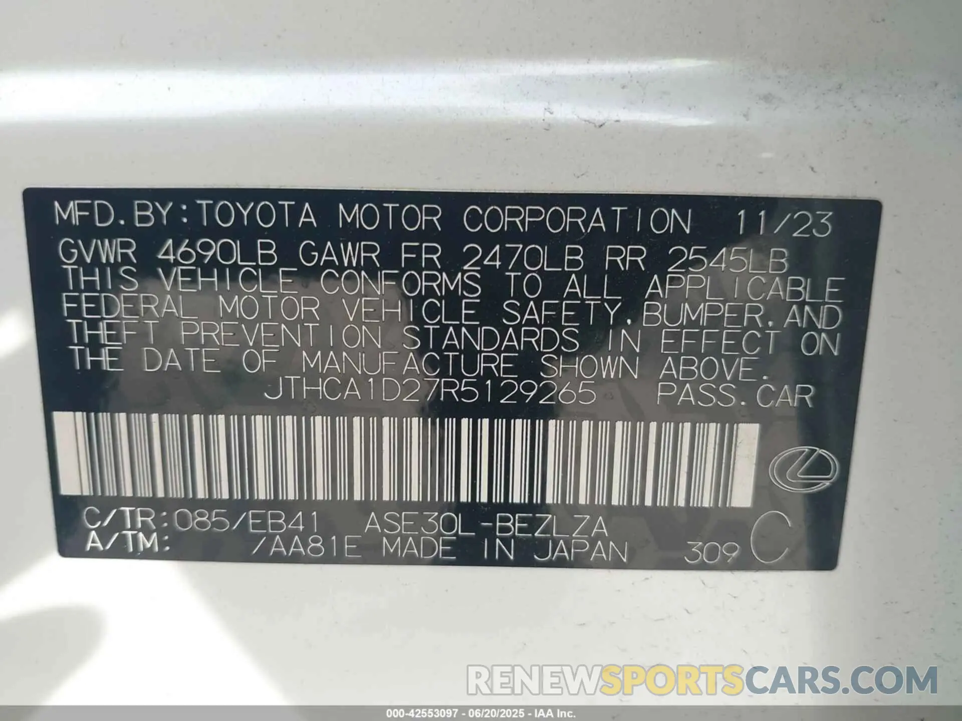 9 Photograph of a damaged car JTHCA1D27R5129265 LEXUS IS 300 2024