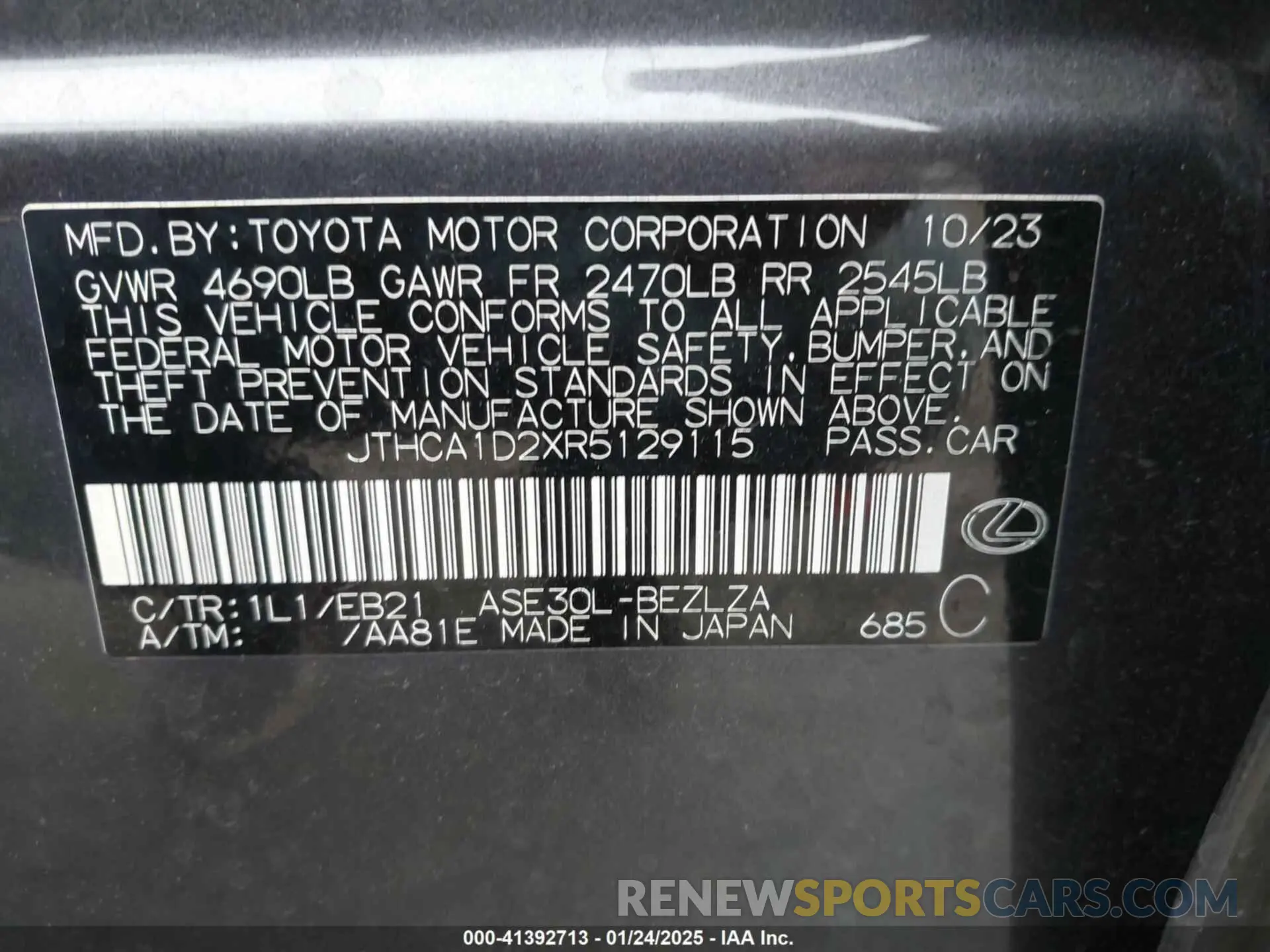 9 Photograph of a damaged car JTHCA1D2XR5129115 LEXUS IS 300 2024