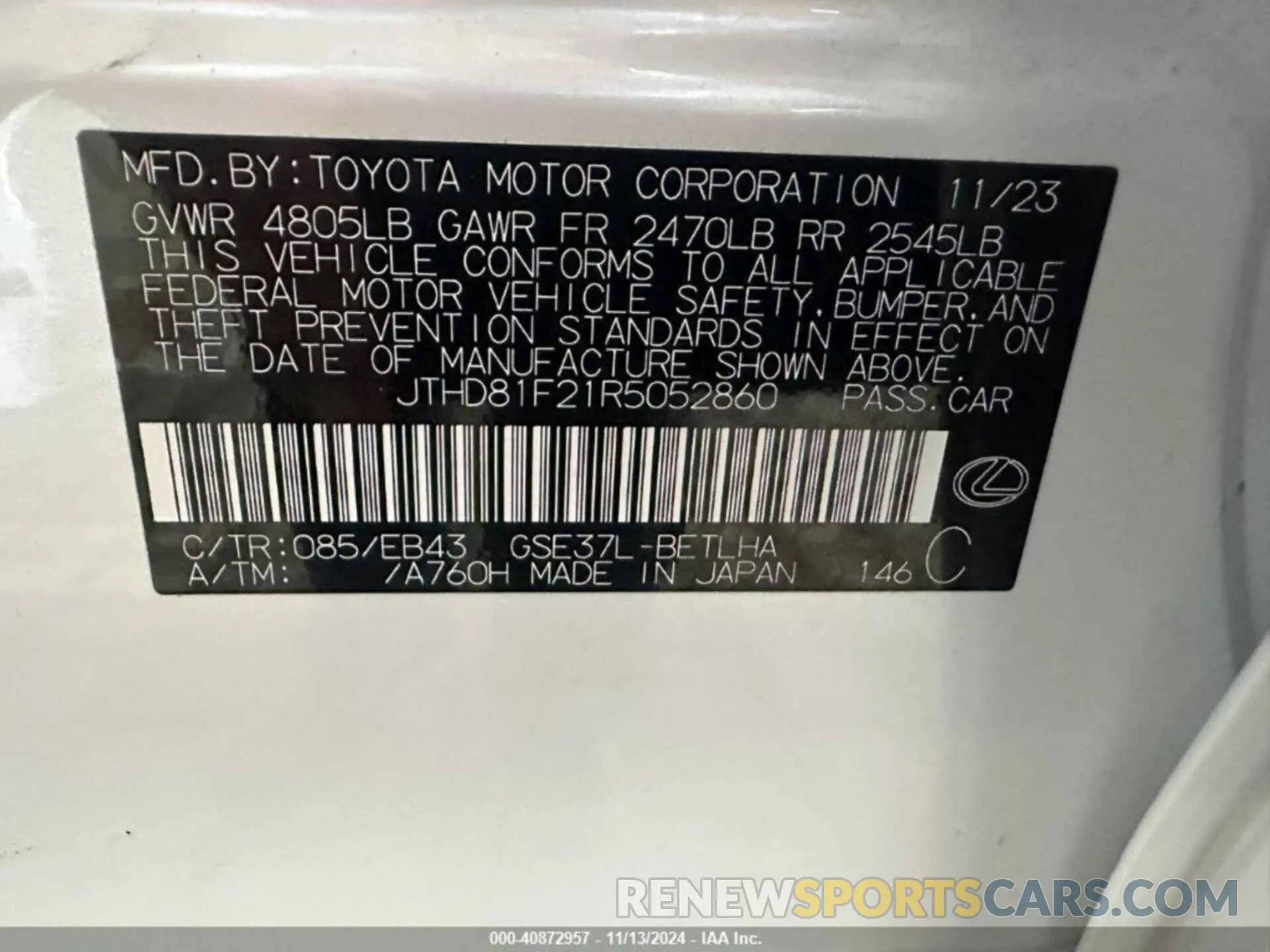 9 Photograph of a damaged car JTHD81F21R5052860 LEXUS IS 300 2024
