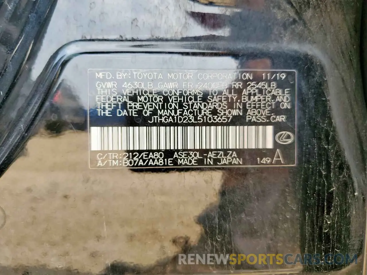 13 Photograph of a damaged car JTHGA1D23L5103657 LEXUS IS 300 F S 2020