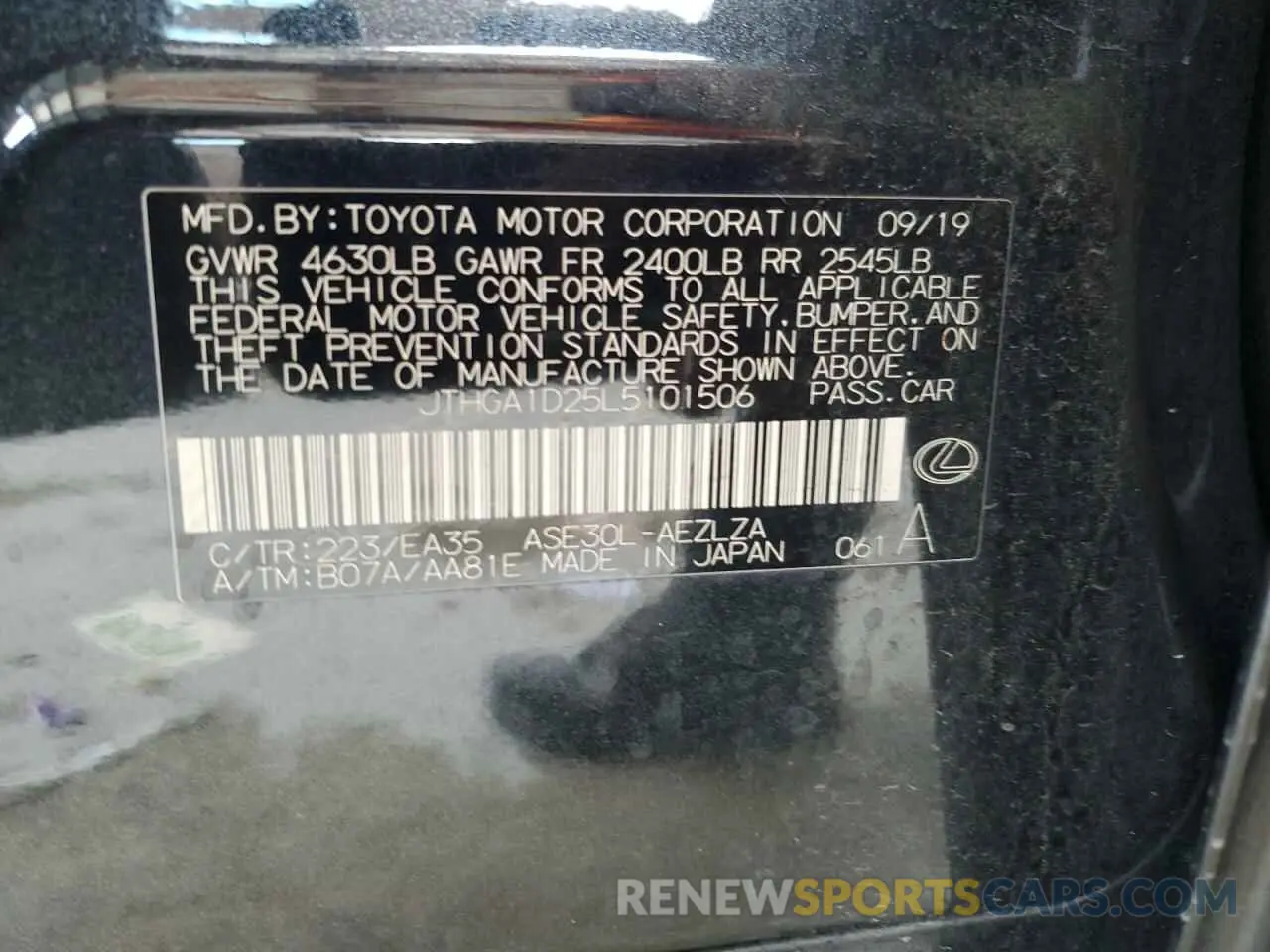 13 Photograph of a damaged car JTHGA1D25L5101506 LEXUS IS 300 F S 2020