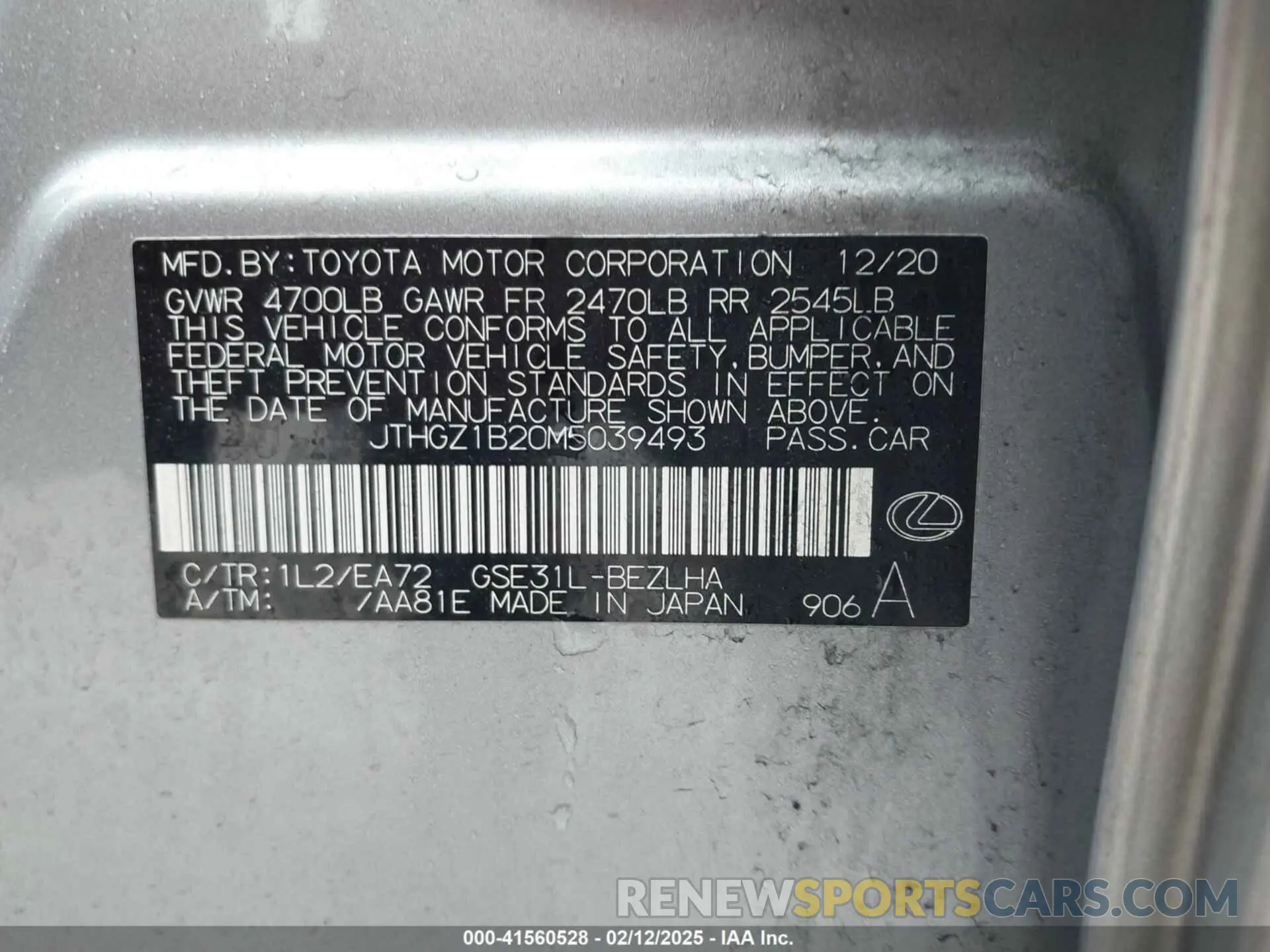 9 Photograph of a damaged car JTHGZ1B20M5039493 LEXUS IS 350 2021