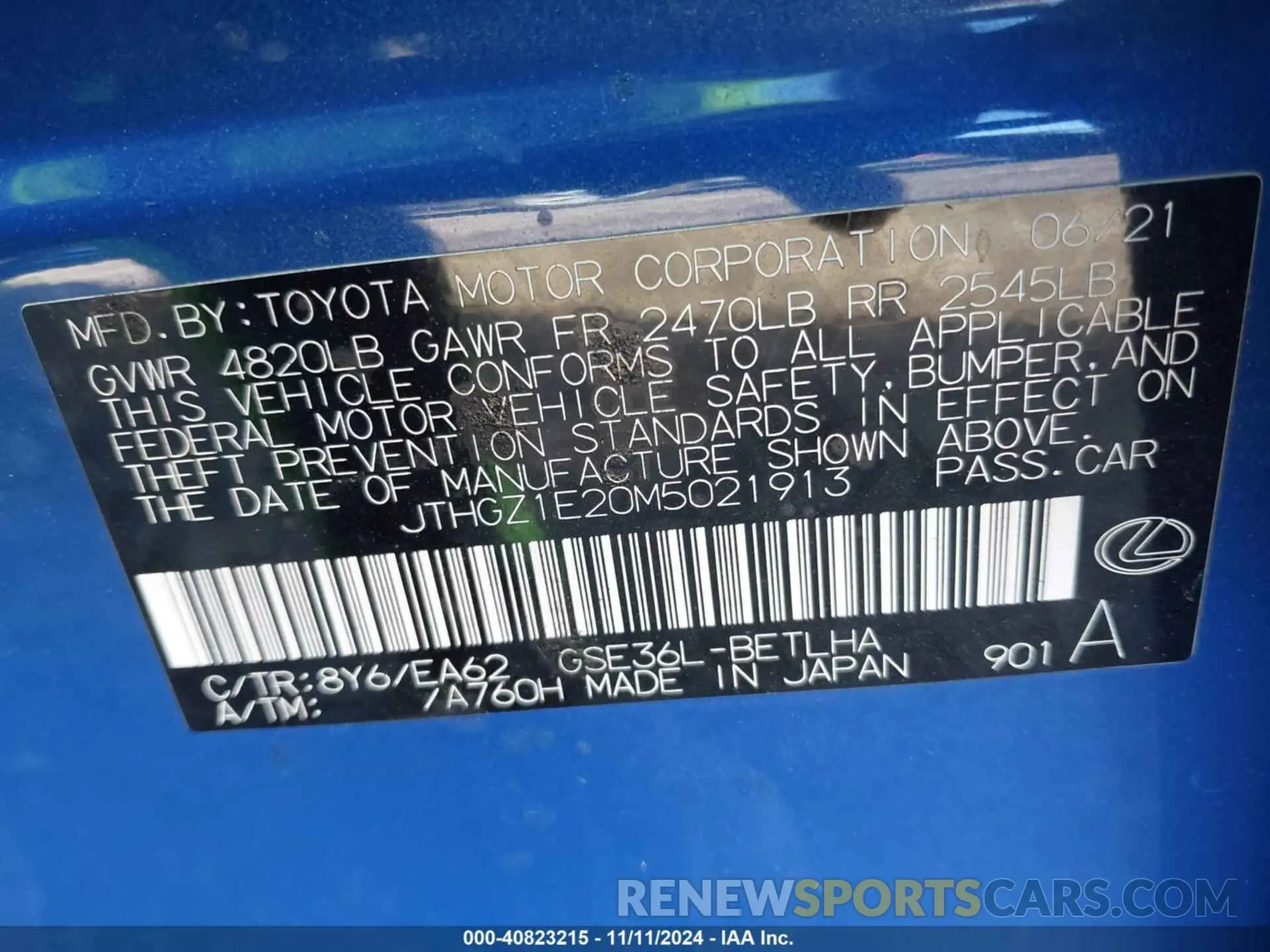 9 Photograph of a damaged car JTHGZ1E20M5021913 LEXUS IS 350 2021