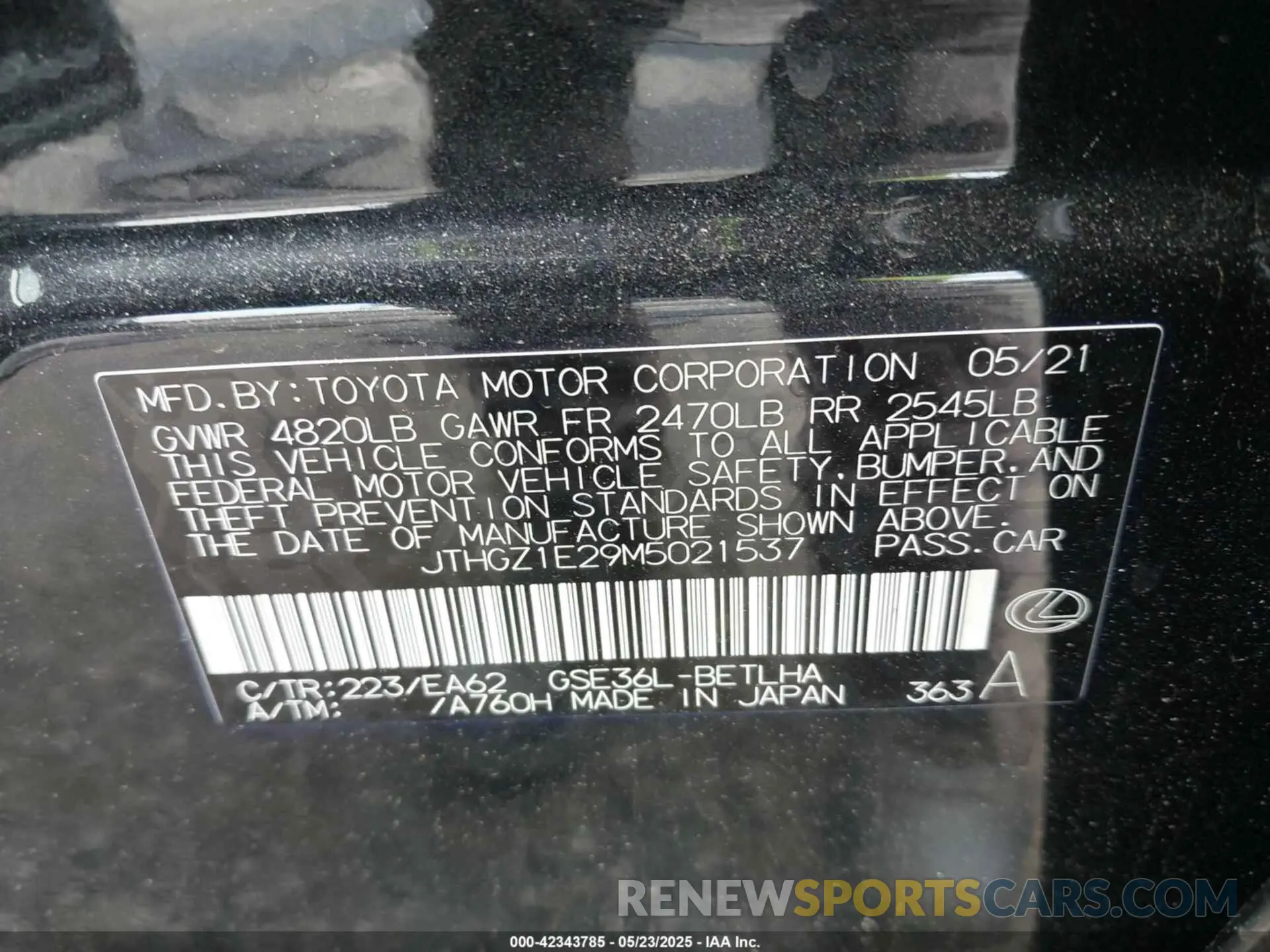 9 Photograph of a damaged car JTHGZ1E29M5021537 LEXUS IS 350 2021