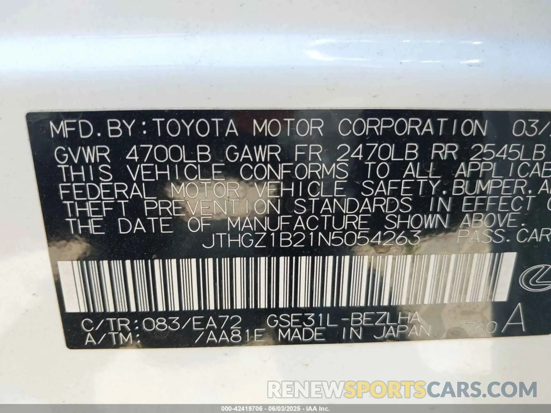 9 Photograph of a damaged car JTHGZ1B21N5054263 LEXUS IS 350 2022