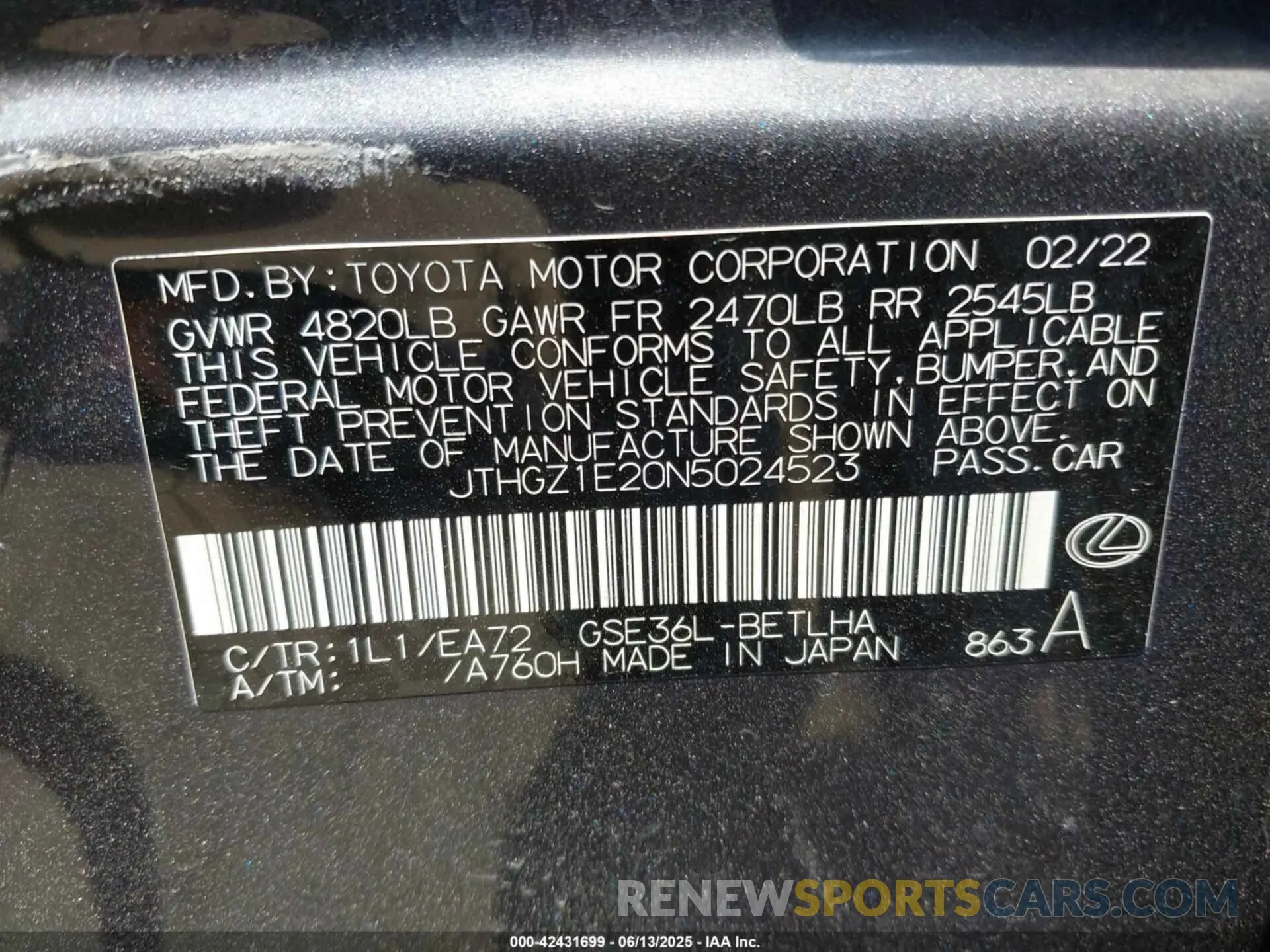 9 Photograph of a damaged car JTHGZ1E20N5024523 LEXUS IS 350 2022