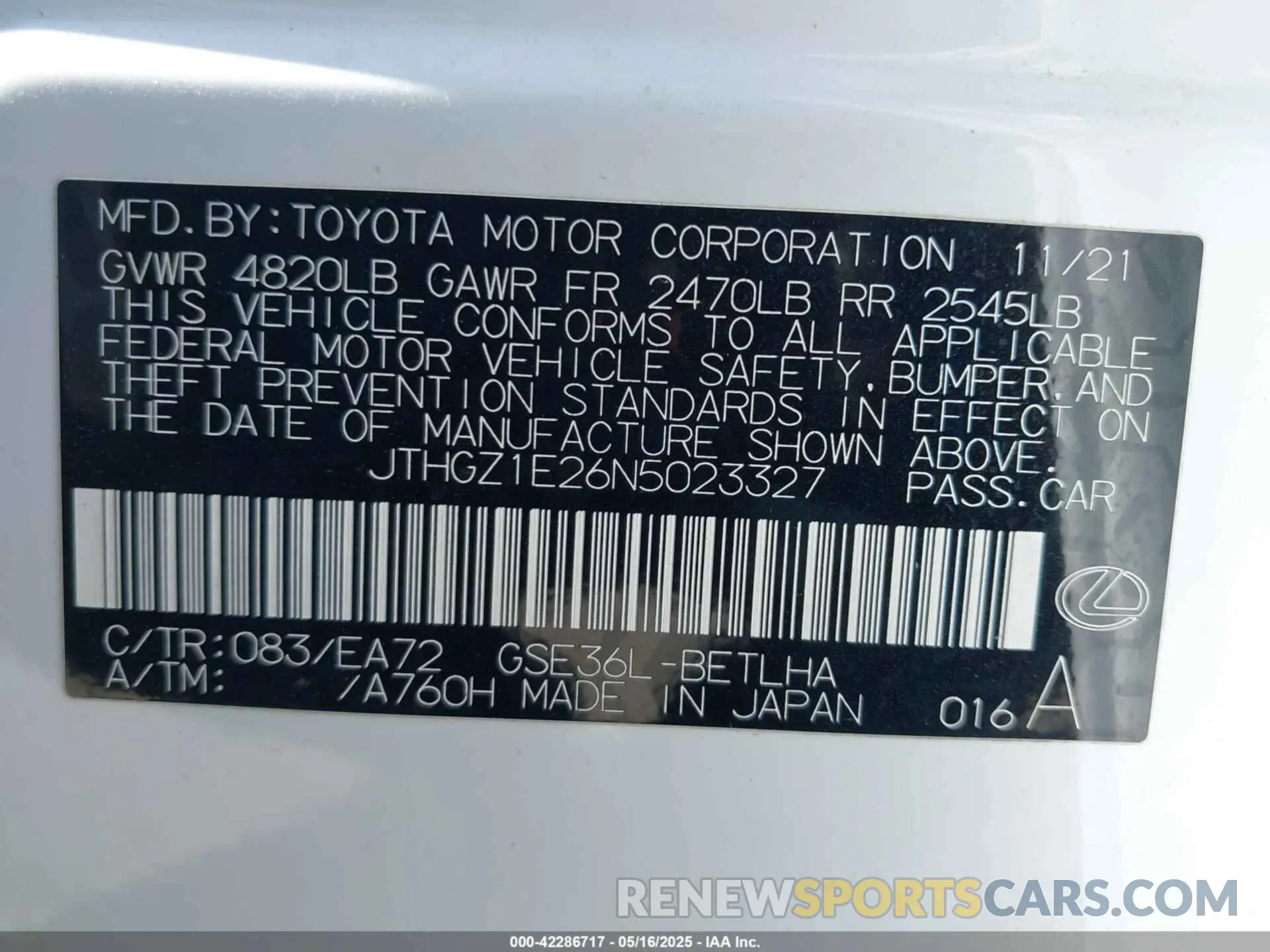 9 Photograph of a damaged car JTHGZ1E26N5023327 LEXUS IS 350 2022