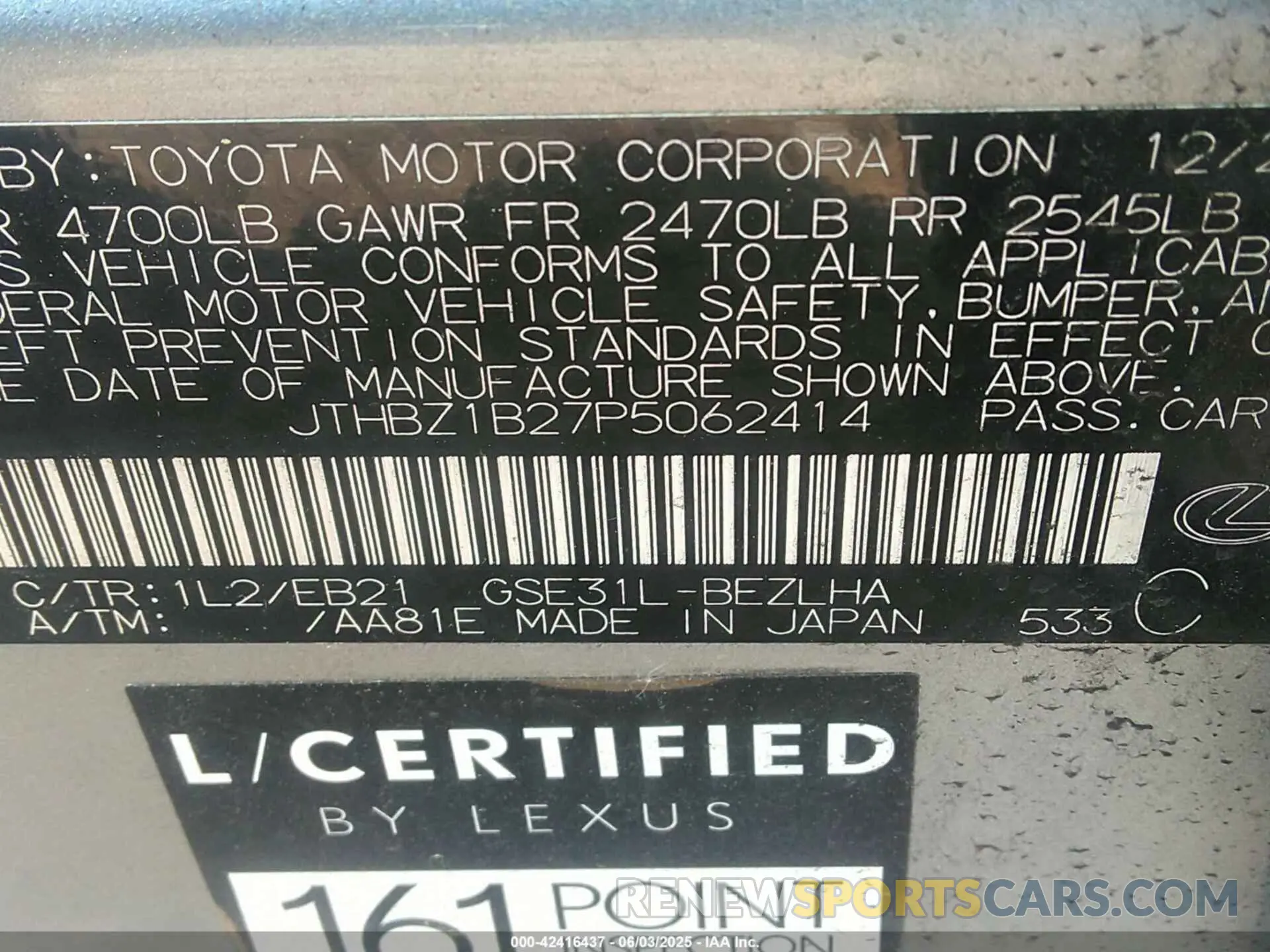 9 Photograph of a damaged car JTHBZ1B27P5062414 LEXUS IS 350 2023